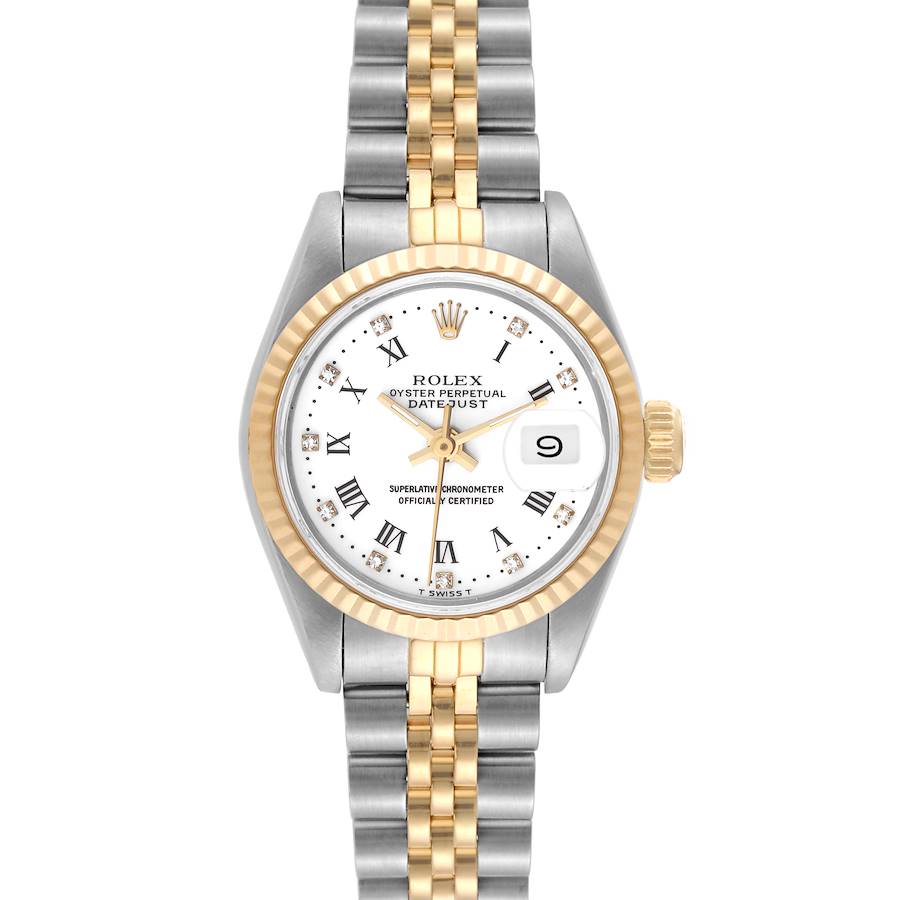 Rolex Datejust White Roman Dial Steel Yellow Gold Ladies Watch 69173 SwissWatchExpo