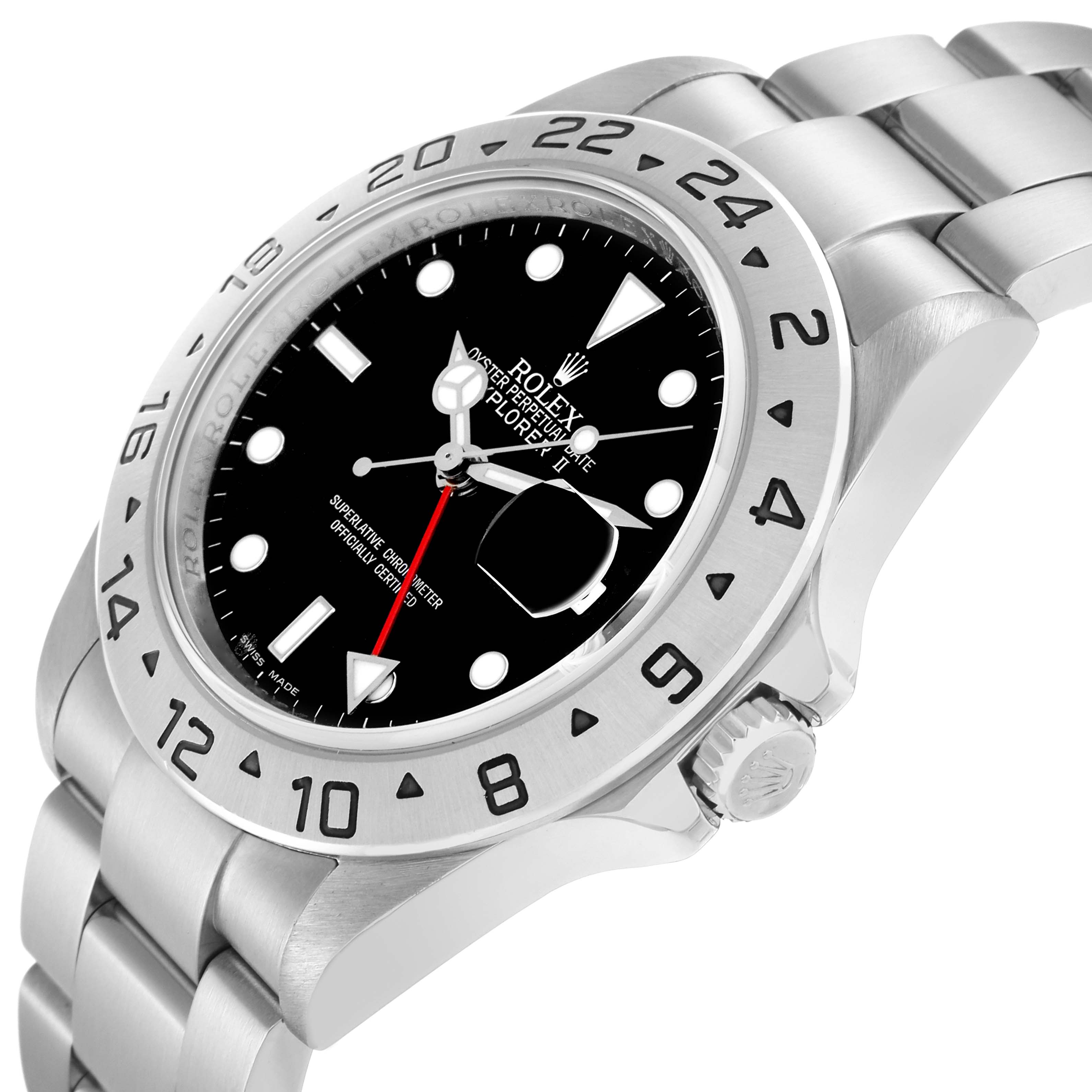 The Rolex Explorer 16570 Men
s Stainless Steel Black Dial watch is shown at an angled view, displaying the bezel, face, crown, and part of the bracelet.