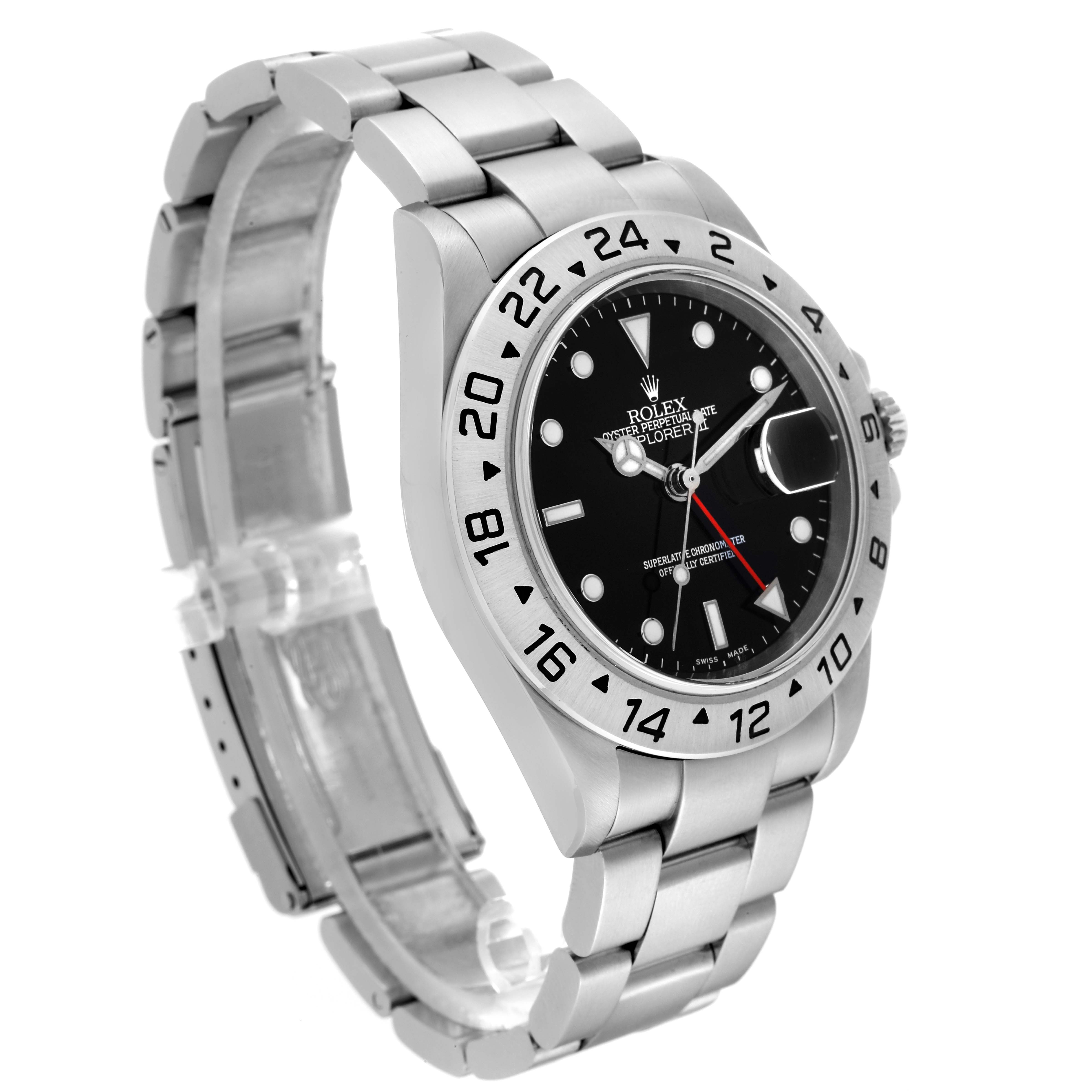 This Rolex Explorer 16570 Men's Stainless Steel Black Dial 16570 Men's Stainless Steel Black Dial watch is shown at a slight angle from the front, highlighting the dial, bezel, and part of the bracelet.