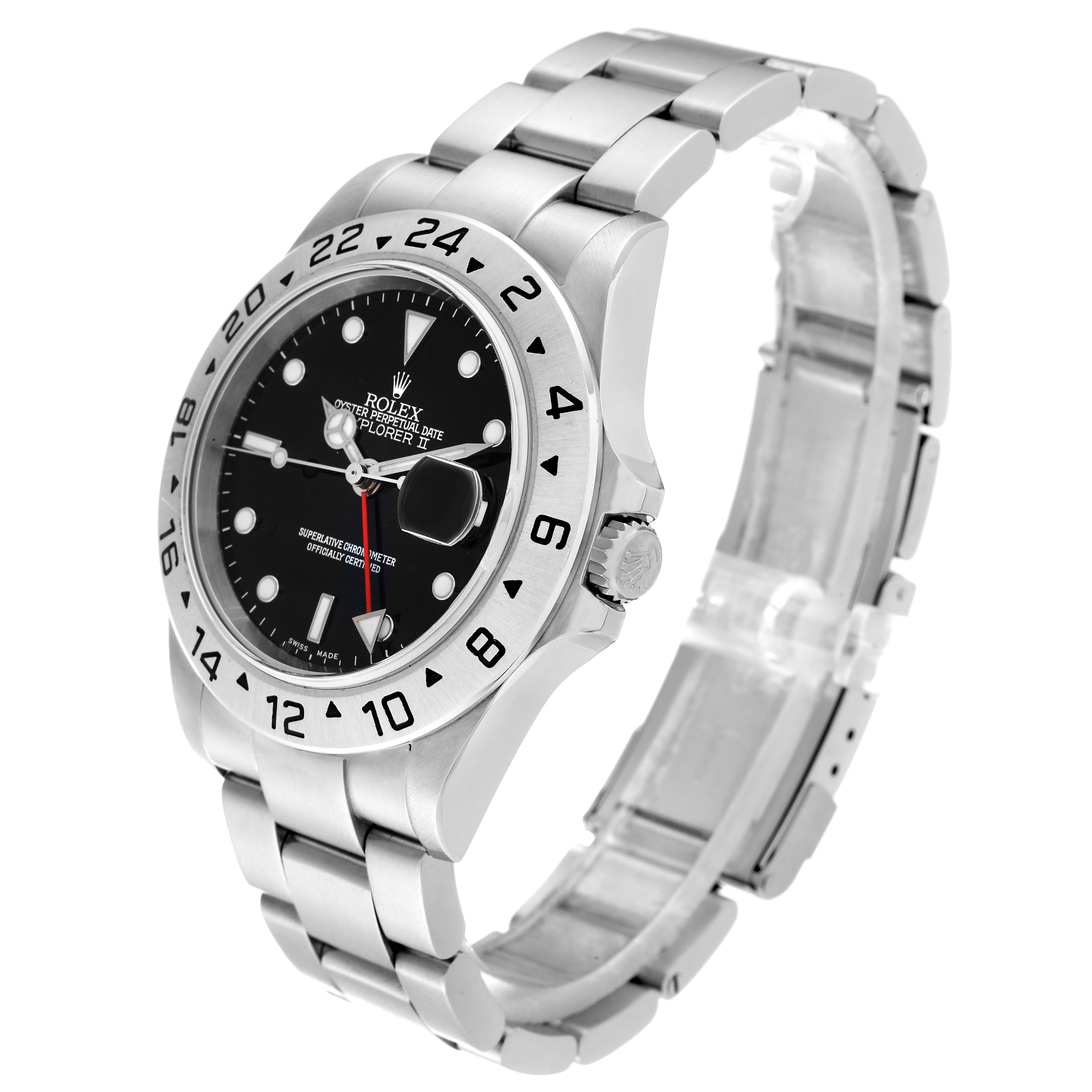 The Rolex Explorer 16570 Men's Stainless Steel Black Dial 16570 Men's Stainless Steel Black Dial watch model is shown at a three-quarter angle, highlighting the watch face, bezel, crown, and bracelet.