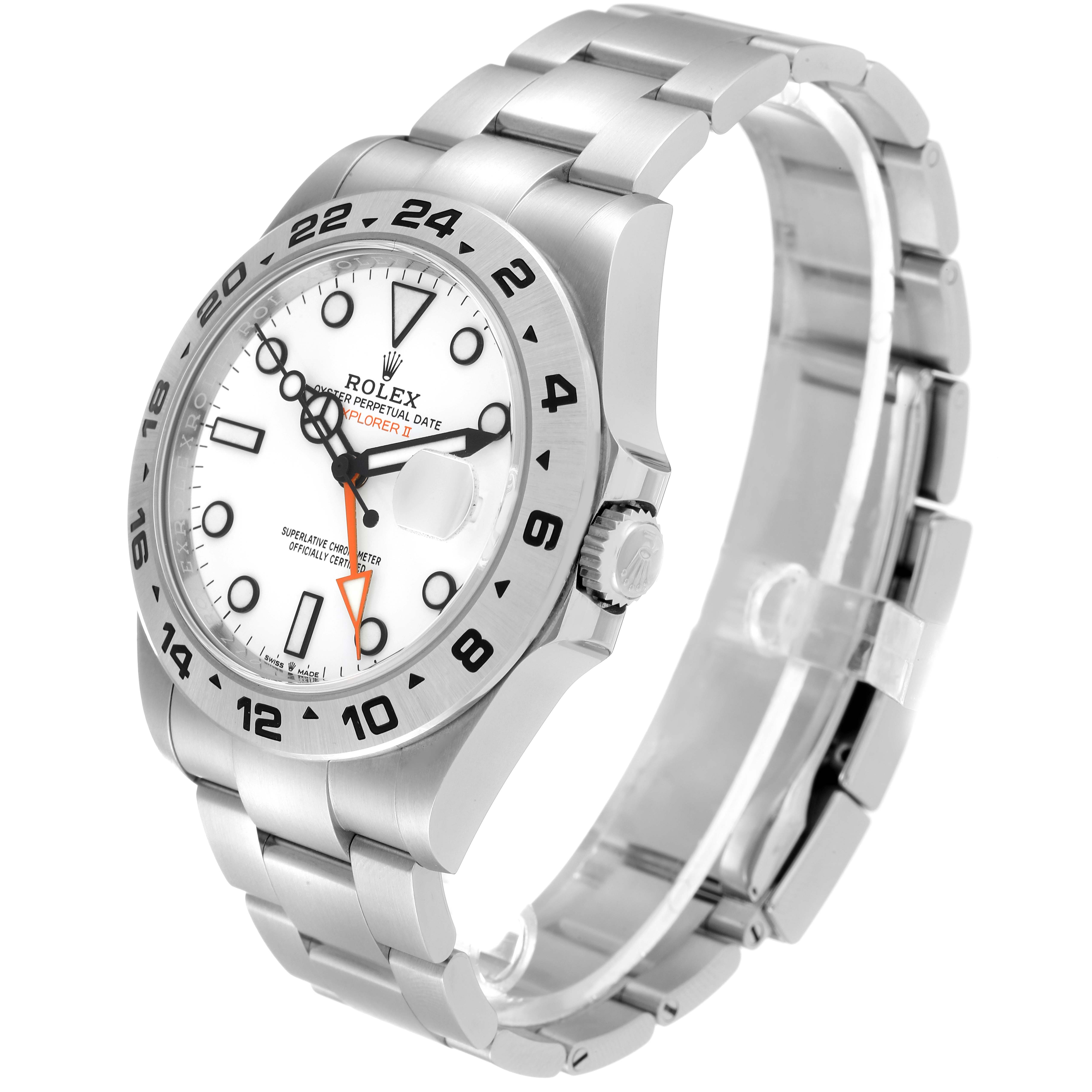 This image shows a Rolex Explorer 226570 Men
s Stainless Steel White Dial 226570 Men
s Stainless Steel White Dial watch at a three-quarter front angle, displaying the face, bezel, crown, and bracelet.