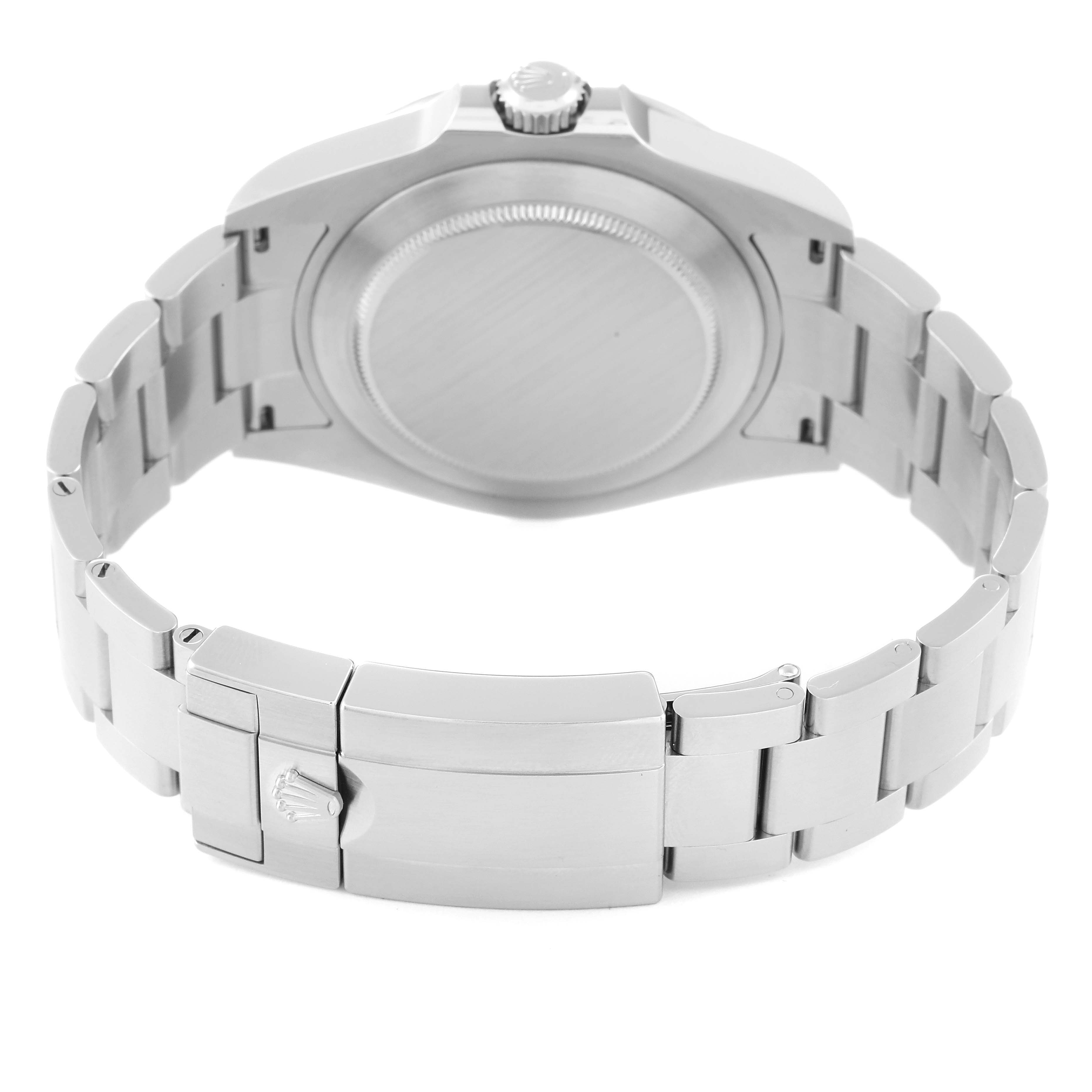 The image shows the back case and clasp of a Rolex Explorer 226570 Men
s Stainless Steel White Dial 226570 Men
s Stainless Steel White Dial watch.