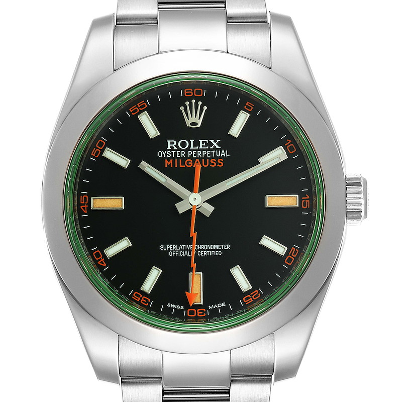 Rolex Milgauss Black Dial Green Crystal Steel Mens Watch 116400GV SwissWatchExpo