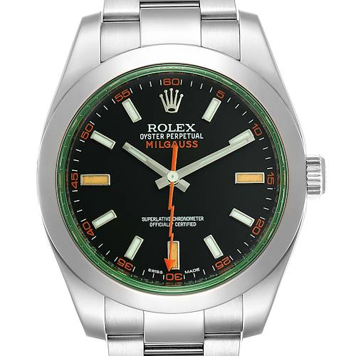 Photo of Rolex Milgauss Black Dial Green Crystal Steel Mens Watch 116400GV