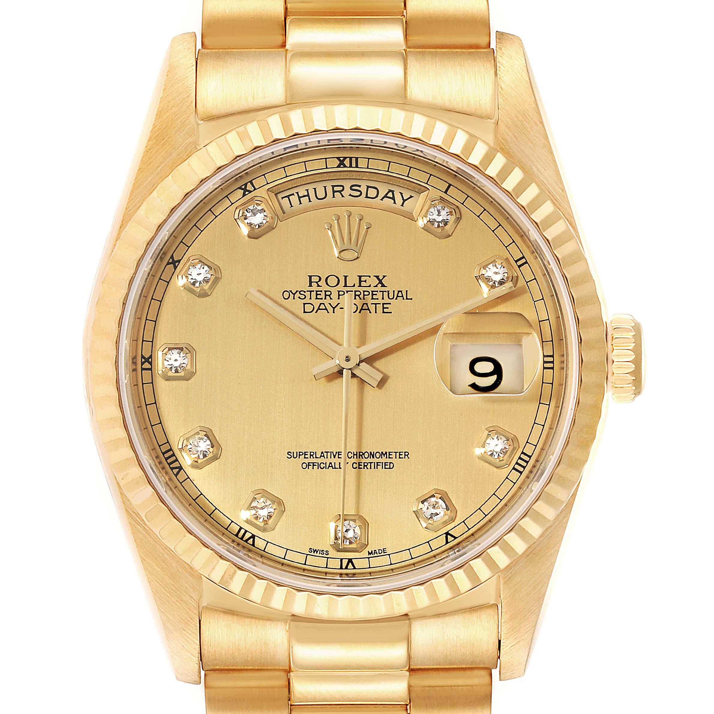 Rolex President Day-Date 18k Yellow Gold Diamond Mens Watch 18038 ...