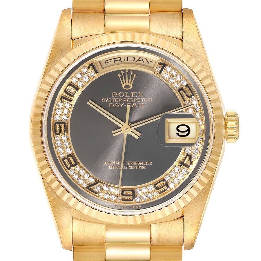 Rolex President Day Date Yellow Gold Myriad Diamond Dial Mens Watch 18238 SwissWatchExpo