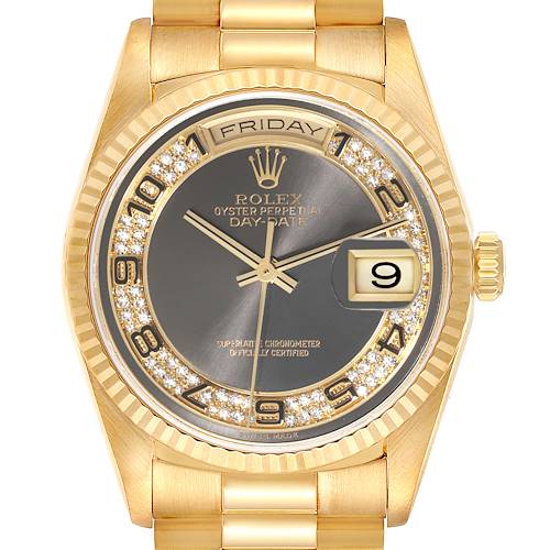 Photo of Rolex President Day Date Yellow Gold Myriad Diamond Dial Mens Watch 18238