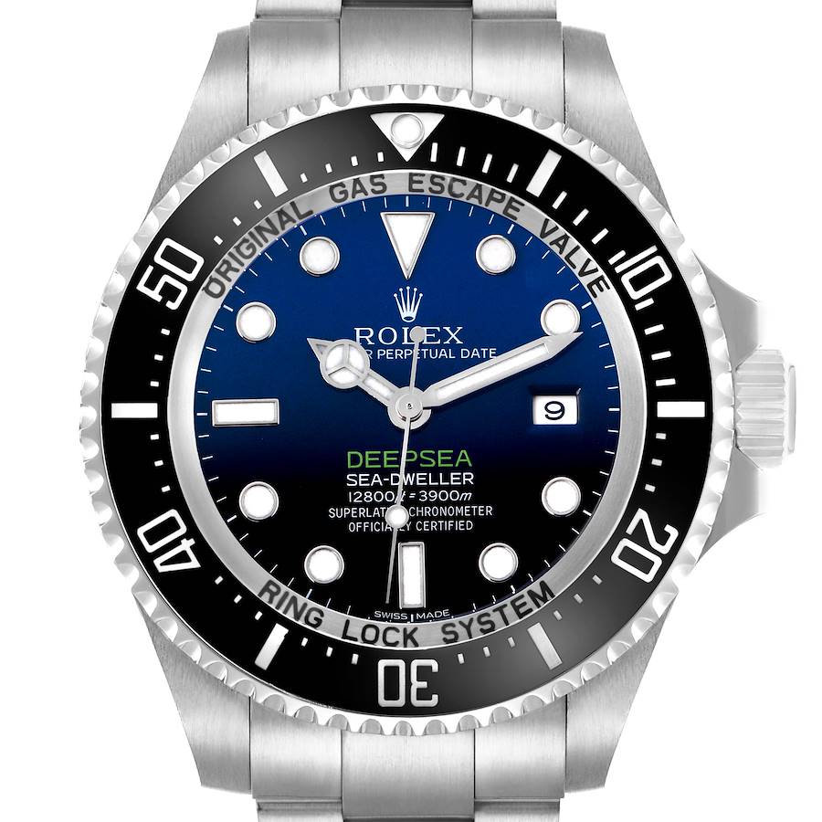 The image shows the front view of the Rolex Sea-Dweller, model number 116660, highlighting its dial, bezel, and part of the bracelet.