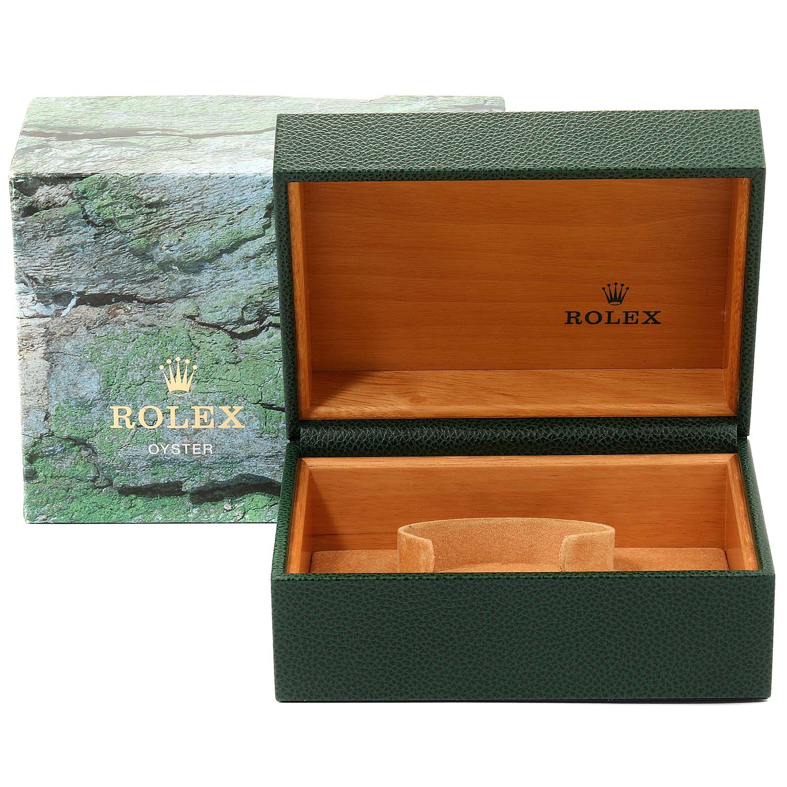 The image shows an open Rolex Submariner 14060 Men
s Stainless Steel Black Dial 14060 Men
s Stainless Steel Black Dial watch box with the outer packaging.