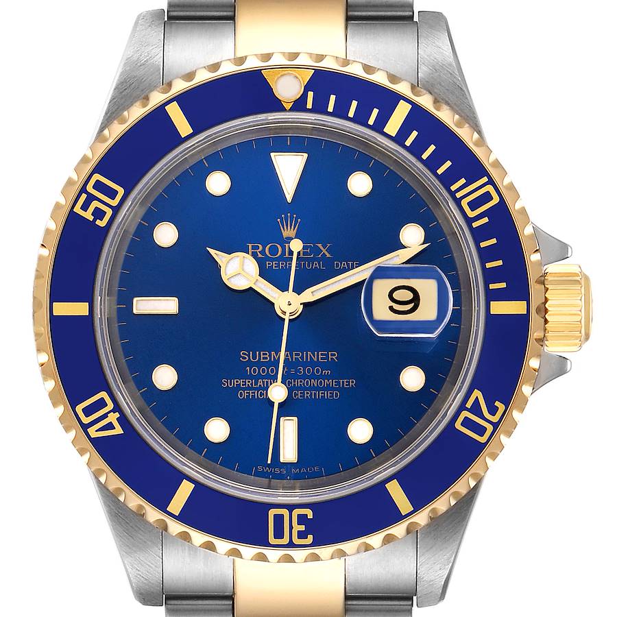 Rolex Submariner Blue Dial Steel Yellow Gold Mens Watch 16613 Box Papers SwissWatchExpo