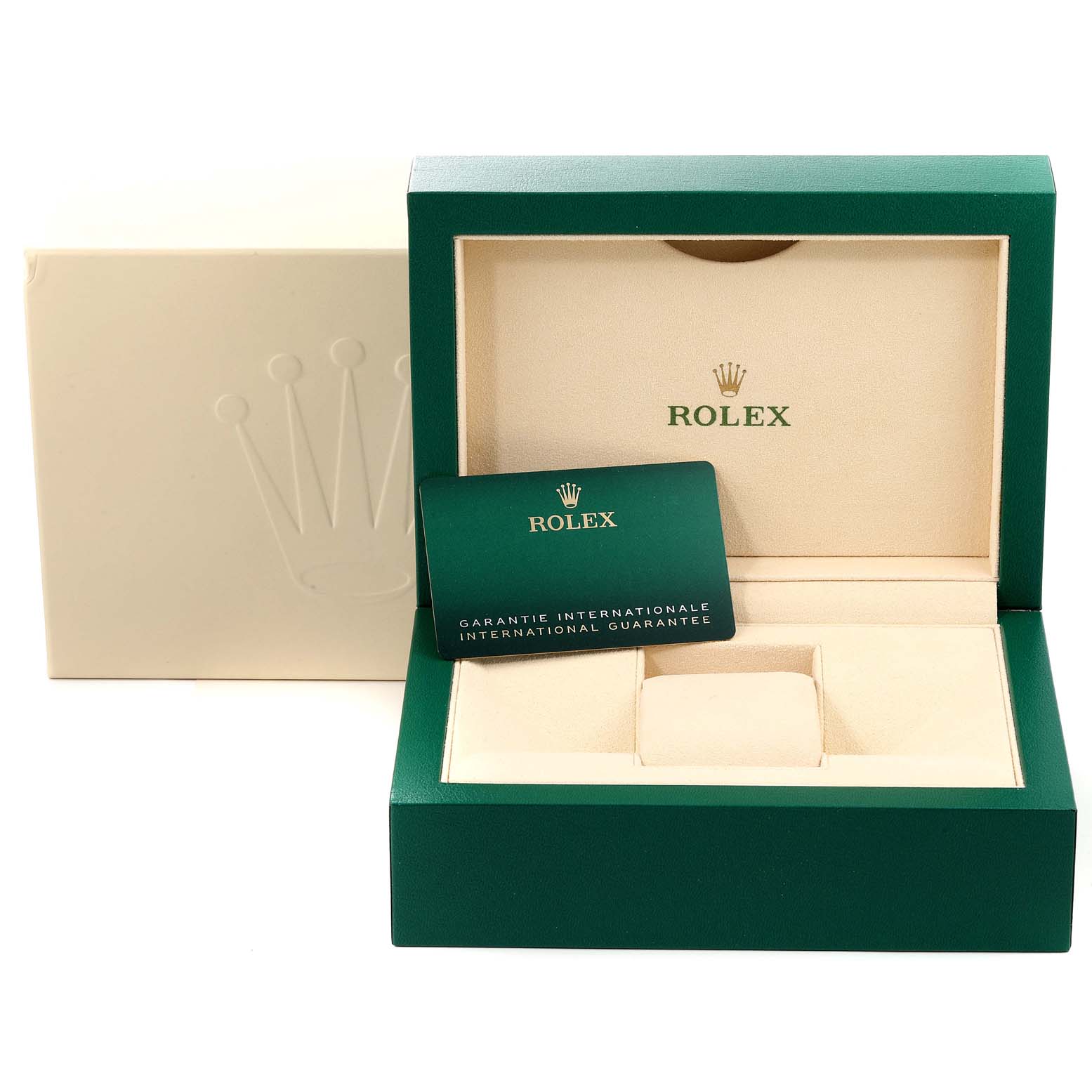 The image shows the Rolex Submariner 126610 Men
s Stainless Steel Black Dial 126610 Men
s Stainless Steel Black Dial
s box, warranty card, and internal packaging from a front angle.