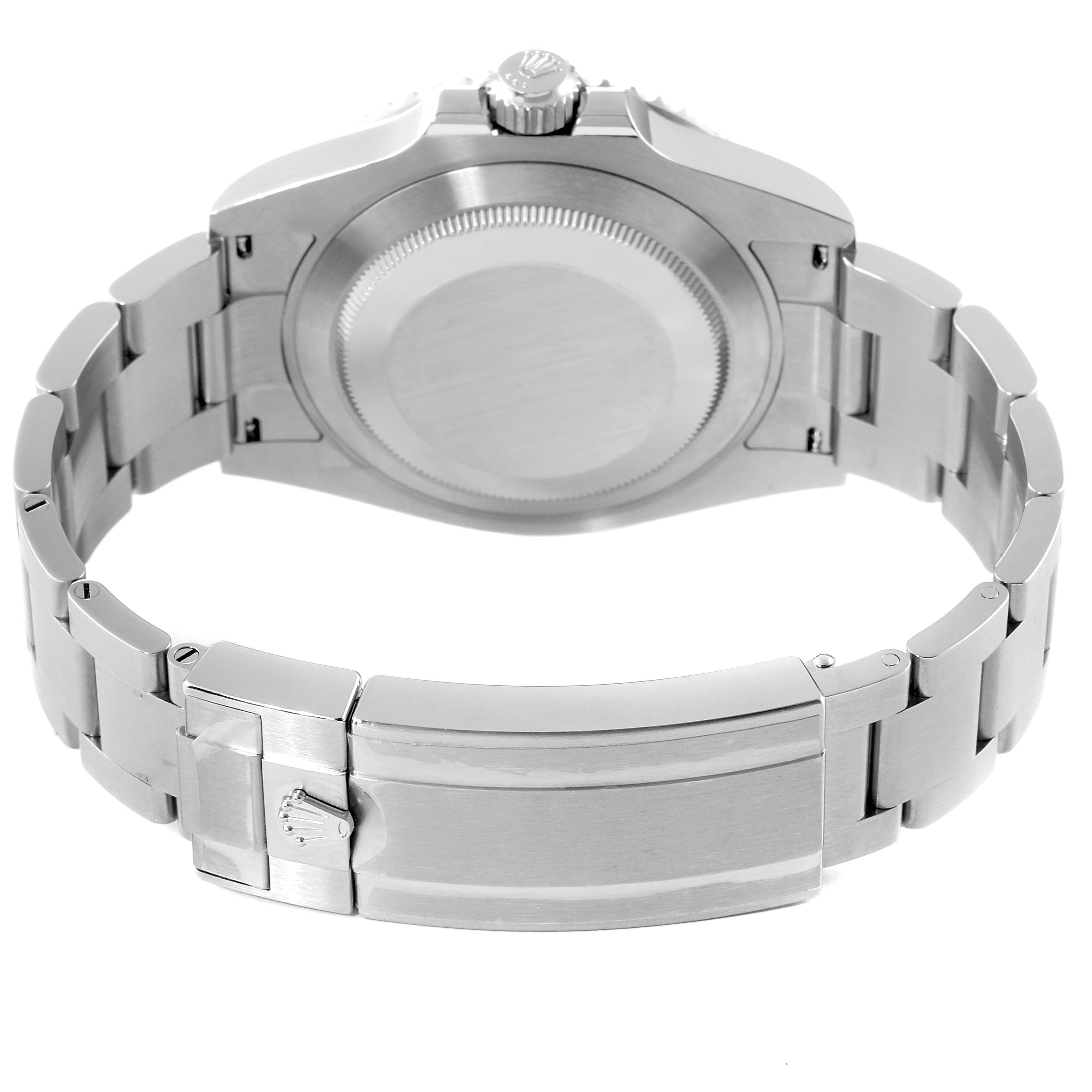 This image shows the back of the Rolex Submariner 126610LV Men
s Stainless Steel Black Dial 126610LV Men
s Stainless Steel Black Dial watch, including its clasp and bracelet.