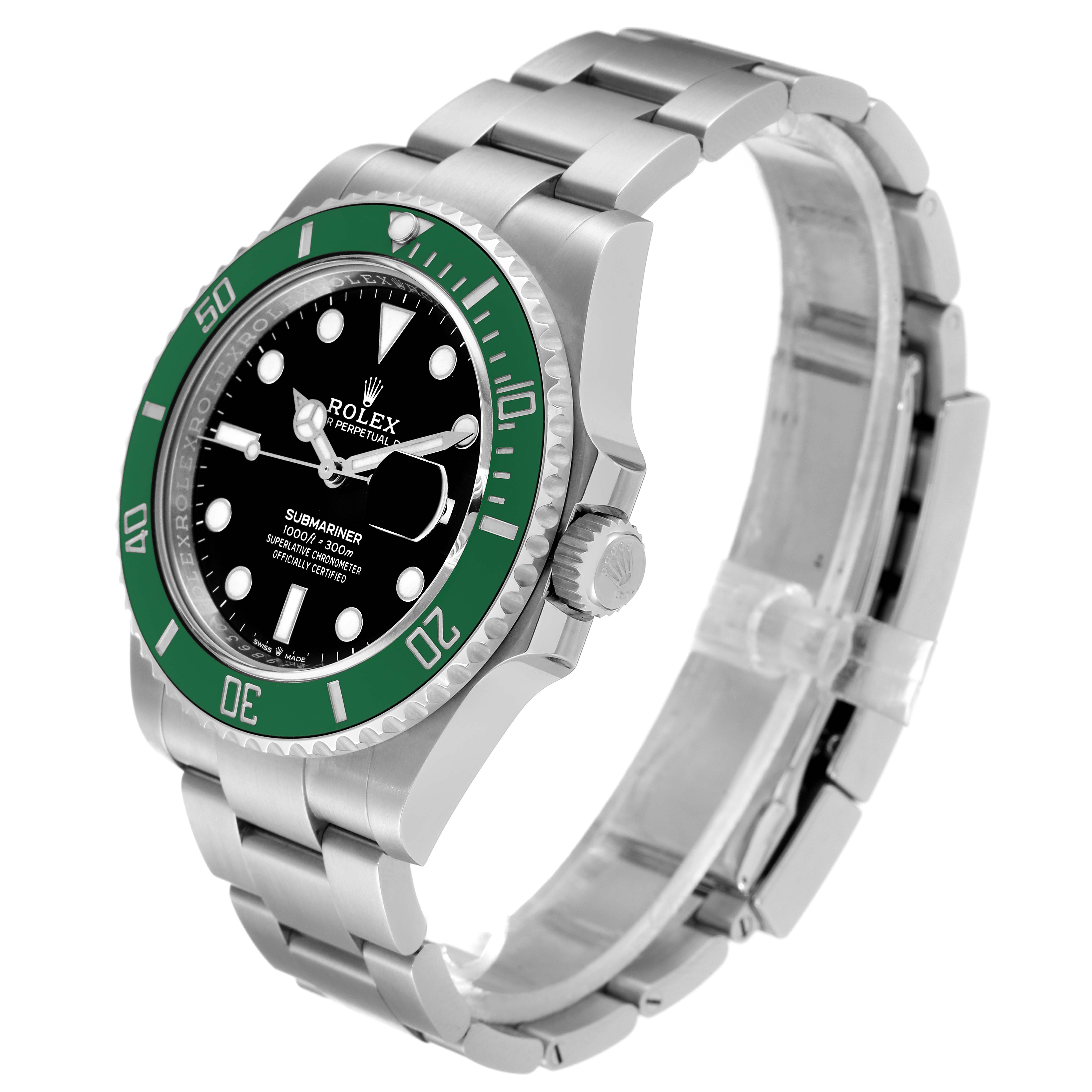 The Rolex Submariner 126610LV Men
s Stainless Steel Black Dial 126610LV Men
s Stainless Steel Black Dial watch is shown at a three-quarter angle, displaying its face, bezel, bracelet, and crown.
