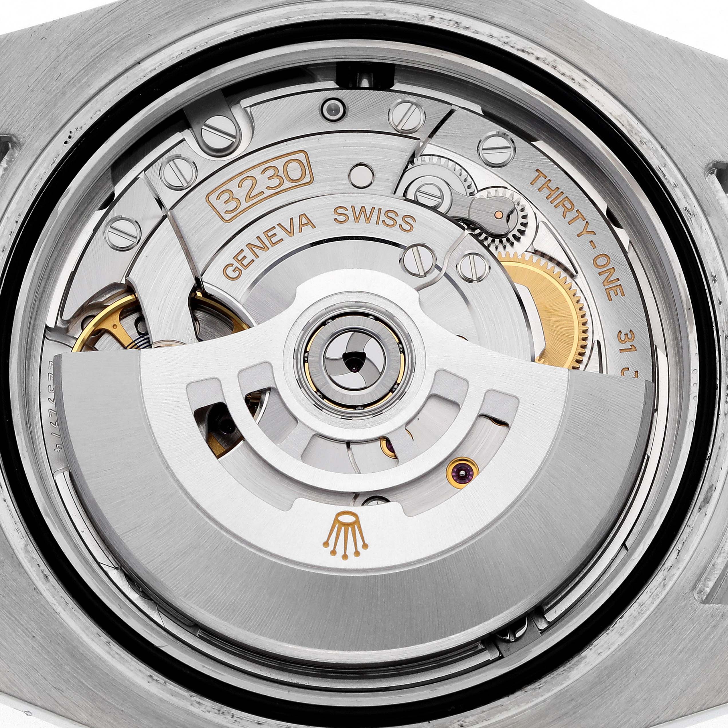 This image shows the movement of a Rolex Submariner 124060 Men
s Stainless Steel Black Dial, highlighting the rotor and internal components.