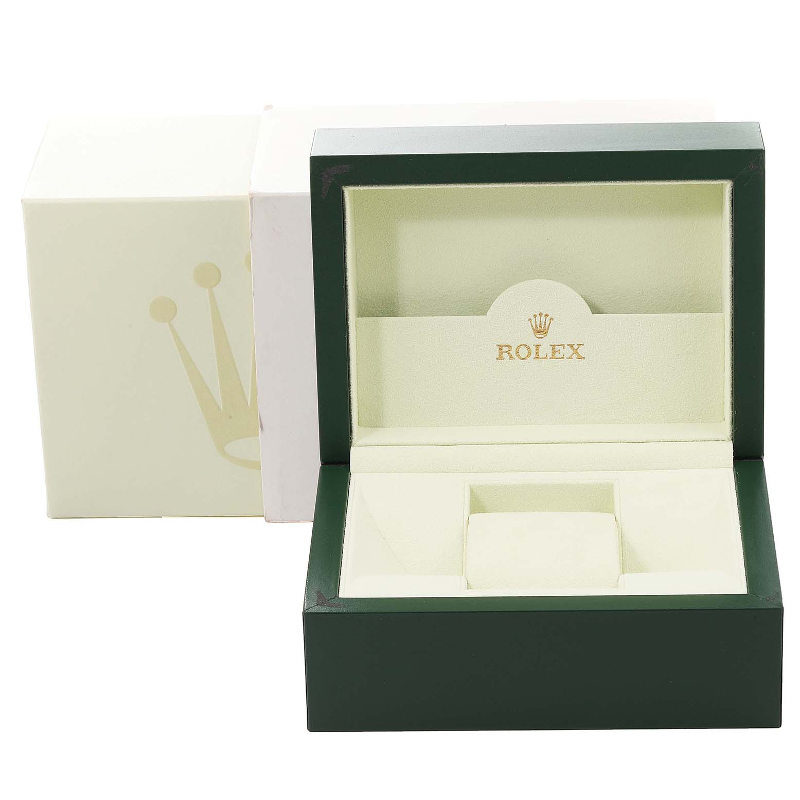 The image shows an open Rolex watch box for the Turn-o-Graph model, with the Rolex logo inside and the outer packaging also visible.