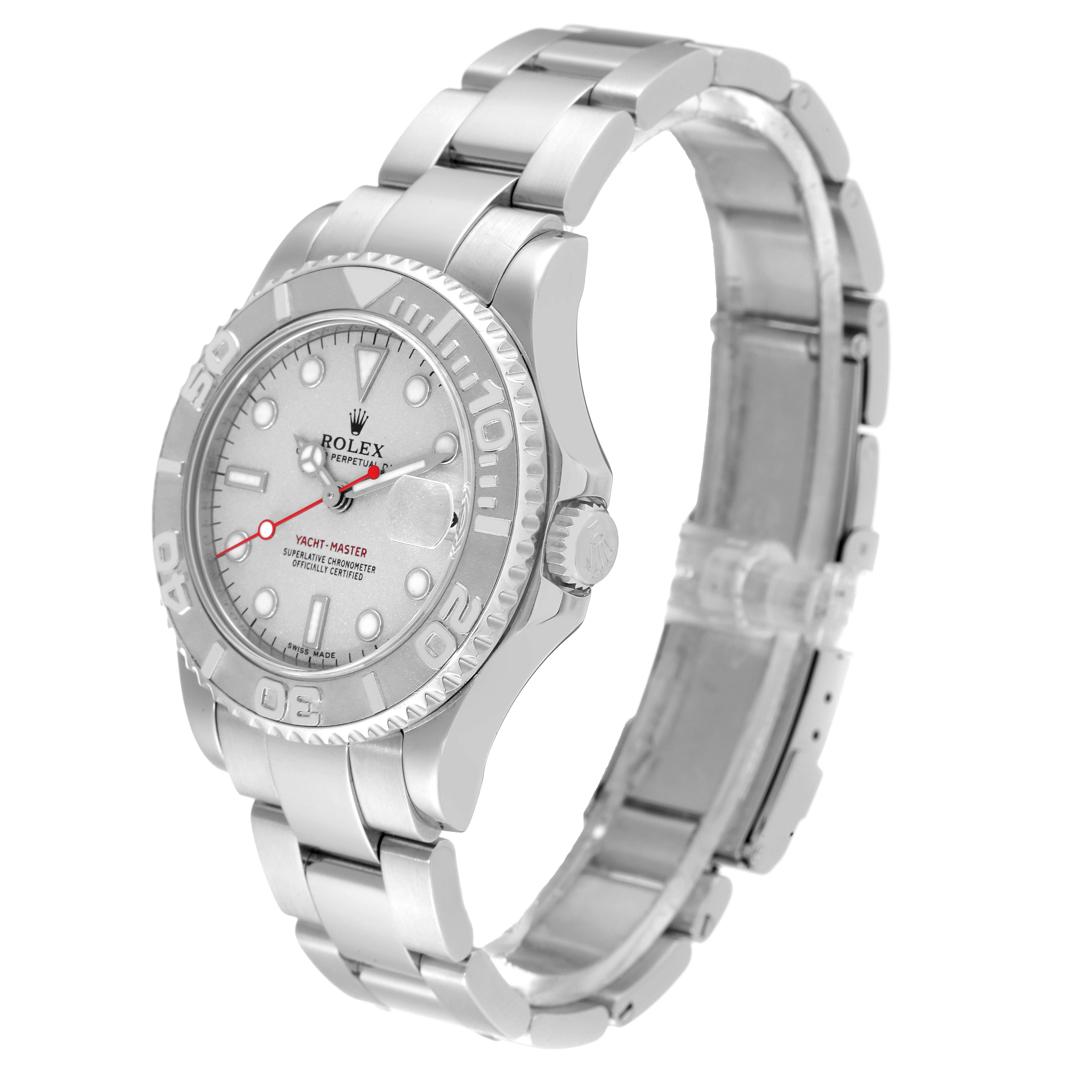 The image shows a Rolex Yacht-Master 168622 Men's Stainless Steel Silver Dial 168622 Men's Stainless Steel Silver Dial watch at a right-front angle, displaying its face, bezel, bracelet, and crown.