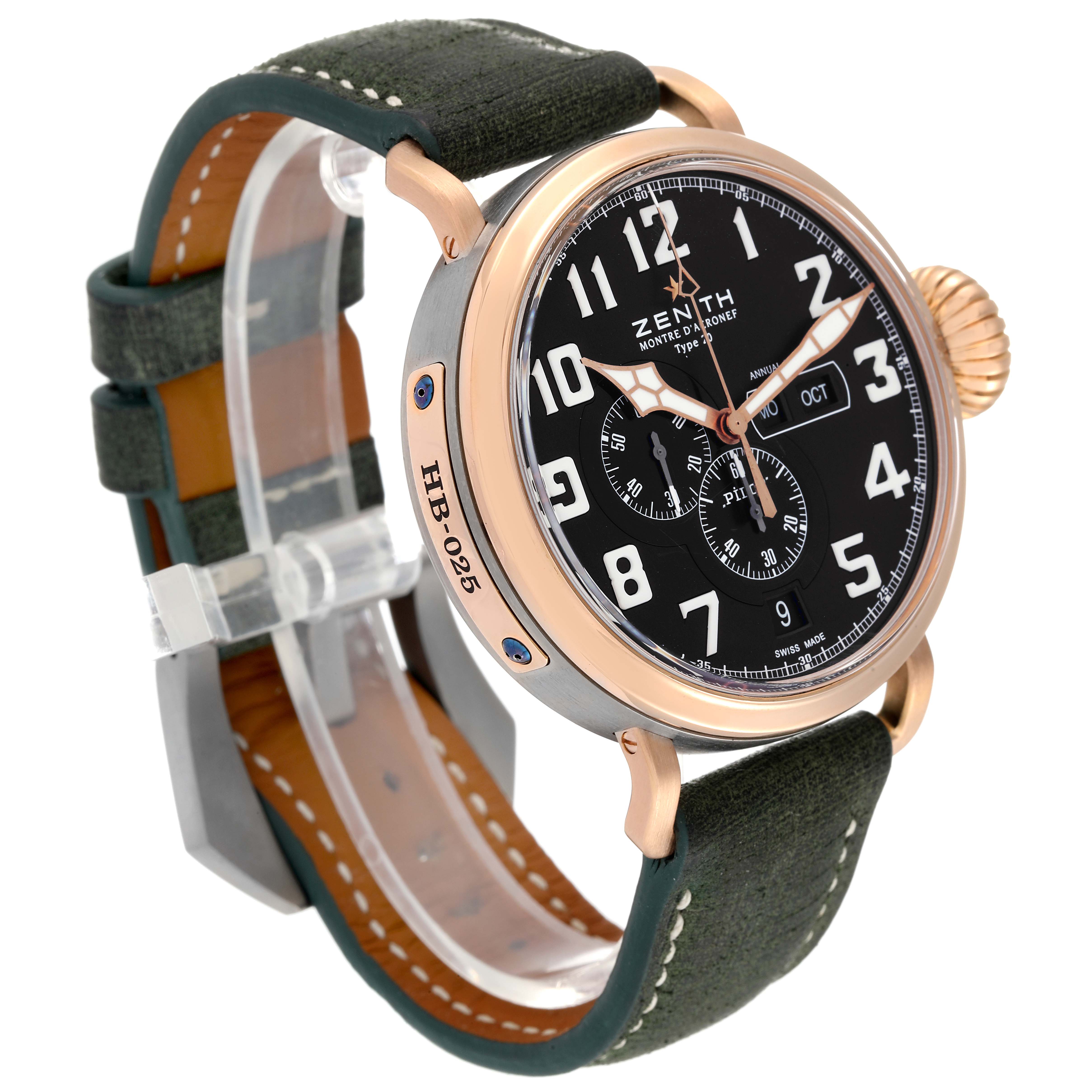 The image shows a Zenith Pilot 87.2430.4054 Men's Titanium Grey Dial 87.2430.4054 Men's Titanium Grey Dial model watch at a 3/4 angle, displaying the face, crown, and strap.