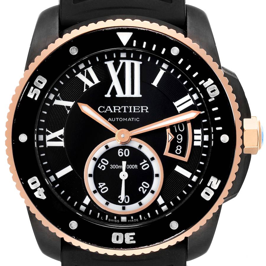 Cartier Calibre Diver ADLC Steel Rose Gold Mens Watch W2CA0004 Box Papers SwissWatchExpo