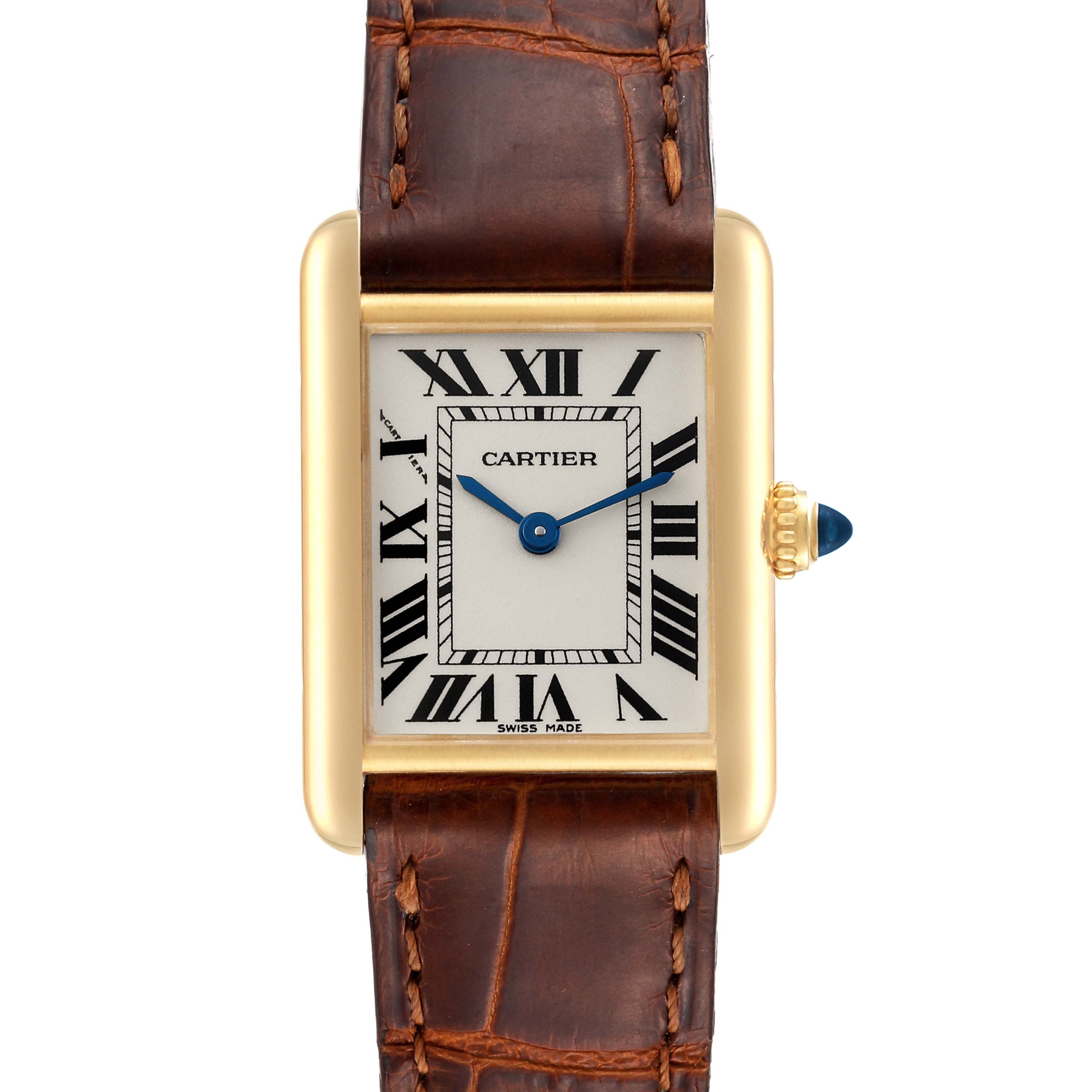 Cartier Tank Louis Small Yellow Gold Brown Strap Ladies Watch