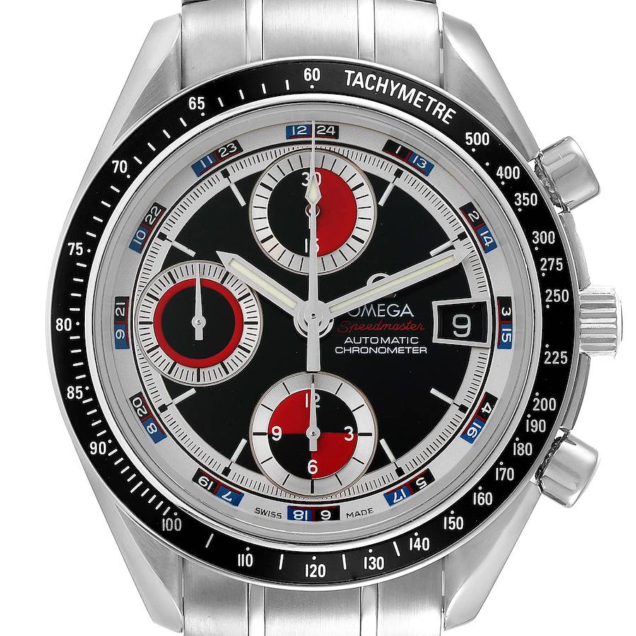 Omega Speedmaster Black Red Casino Dial Steel Mens Watch 3210.52.00 Box Card SwissWatchExpo