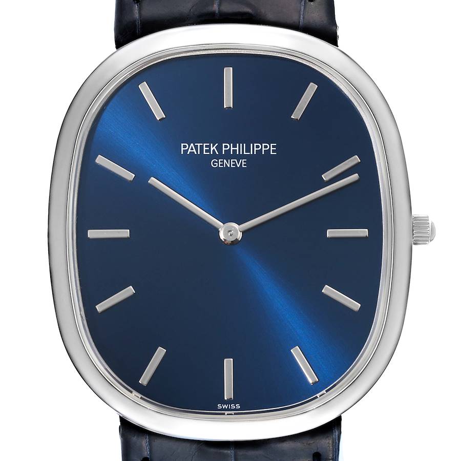 Patek Philippe Golden Ellipse Grande Taille Platinum Blue Dial Watch 5738 SwissWatchExpo