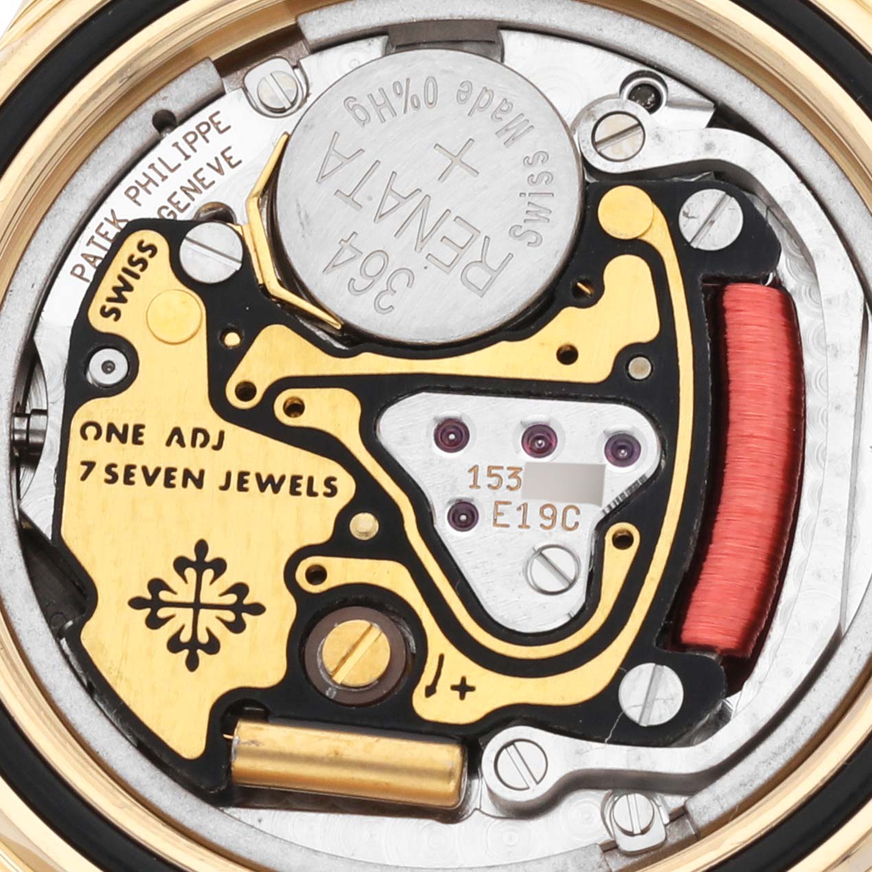This image shows the internal movement mechanism of the Neptune model by Patek Philippe from a top-down angle.