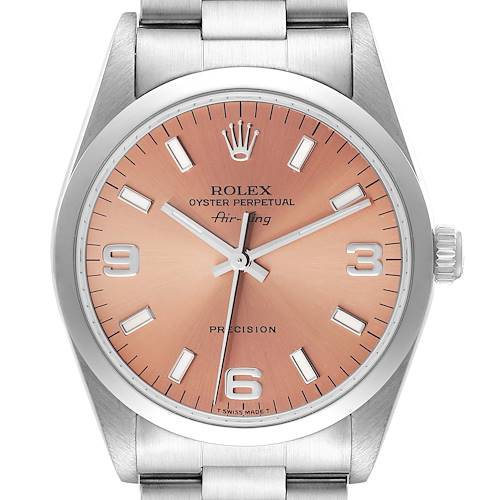 Photo of Rolex Air King 34 Salmon Baton Dial Domed Bezel Steel Watch 14000