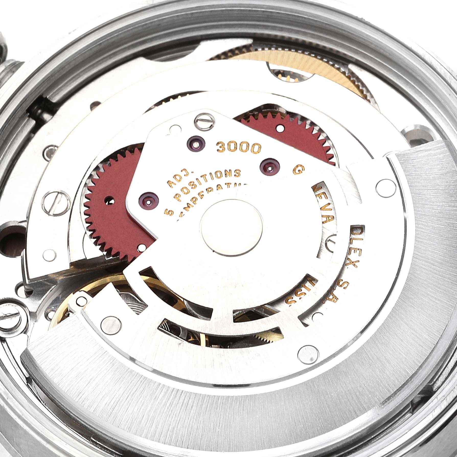 The image shows a close-up of the inner mechanical movement of the Rolex Air-King 14000 Men's Stainless Steel Pink Dial 14000 Men's Stainless Steel Pink Dial watch model.