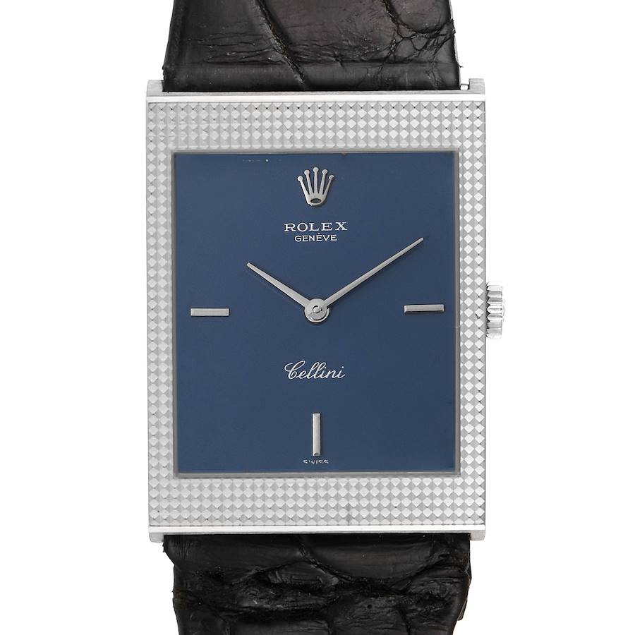Rolex Cellini 18k White Gold Blue Dial Vintage Mens Watch 4127 SwissWatchExpo