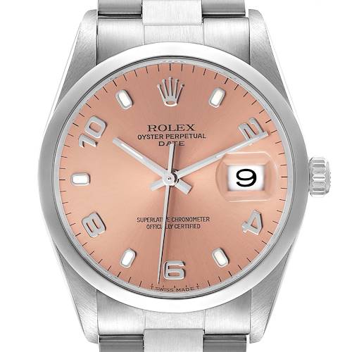 Photo of Rolex Date Salmon Dial Oyster Bracelet Steel Mens Watch 15200 Box Papers