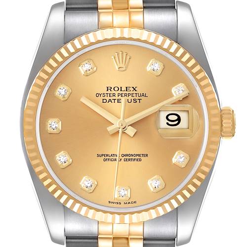 Photo of Rolex Datejust 36 Steel Yellow Gold Diamond Mens Watch 116233 Box Card