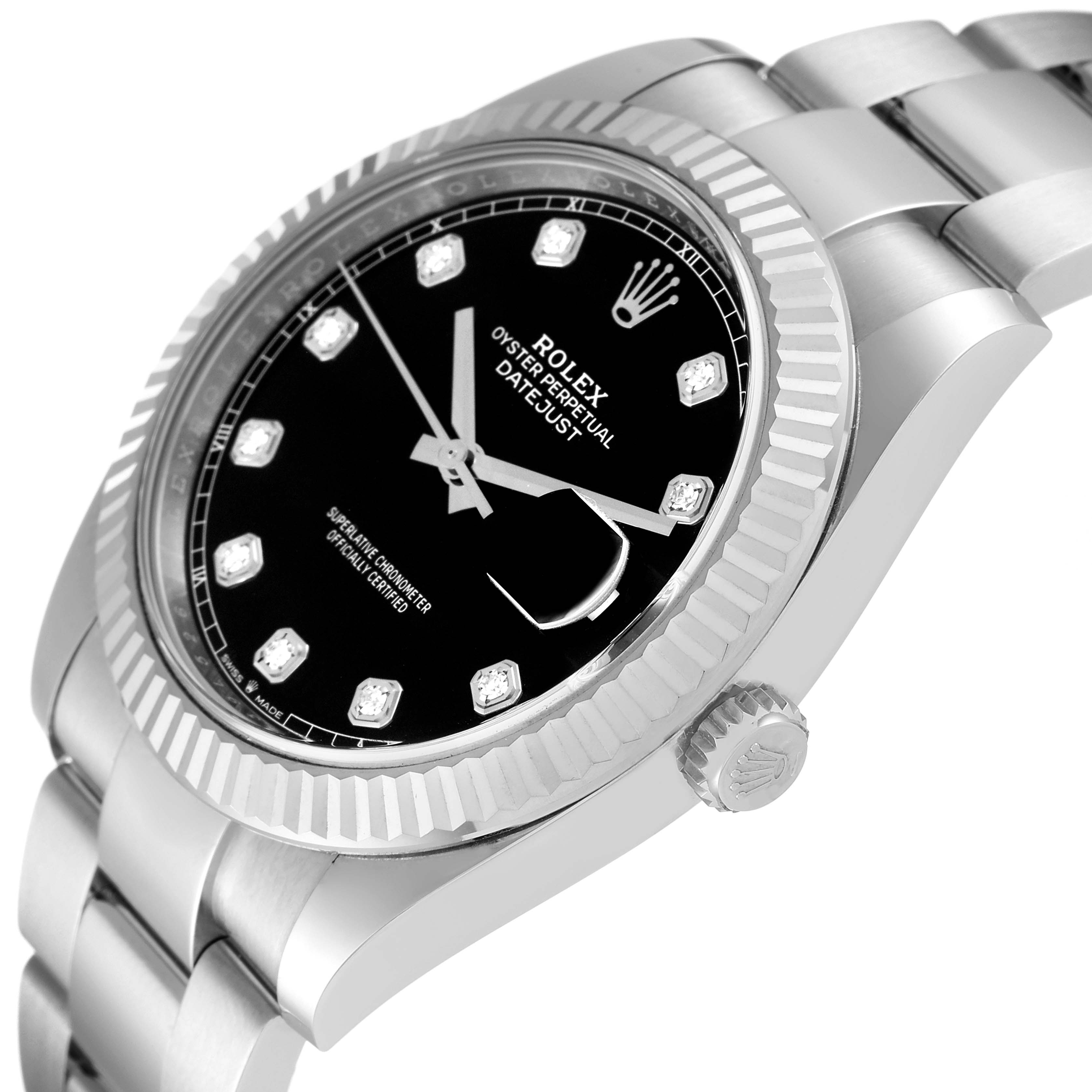 Rolex Datejust 41 Steel White Gold Black Diamond Dial Mens Watch 126334 ...