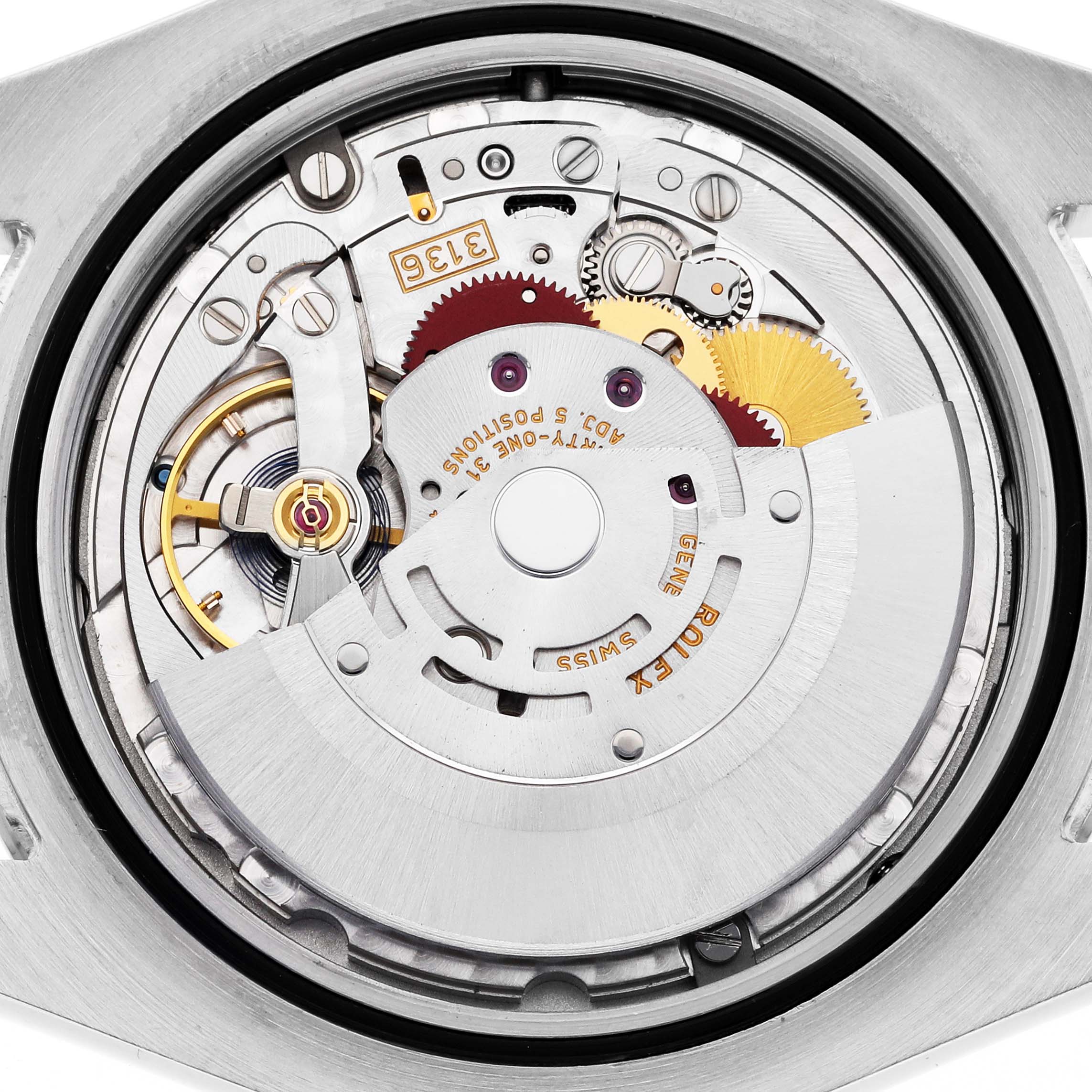 The image shows a close-up view of the internal movement and mechanics of a Rolex Datejust 41 116333 Men's Steel and Gold (two tone) Grey Dial 116333 Men's Steel and Gold (two tone) Grey Dial watch.