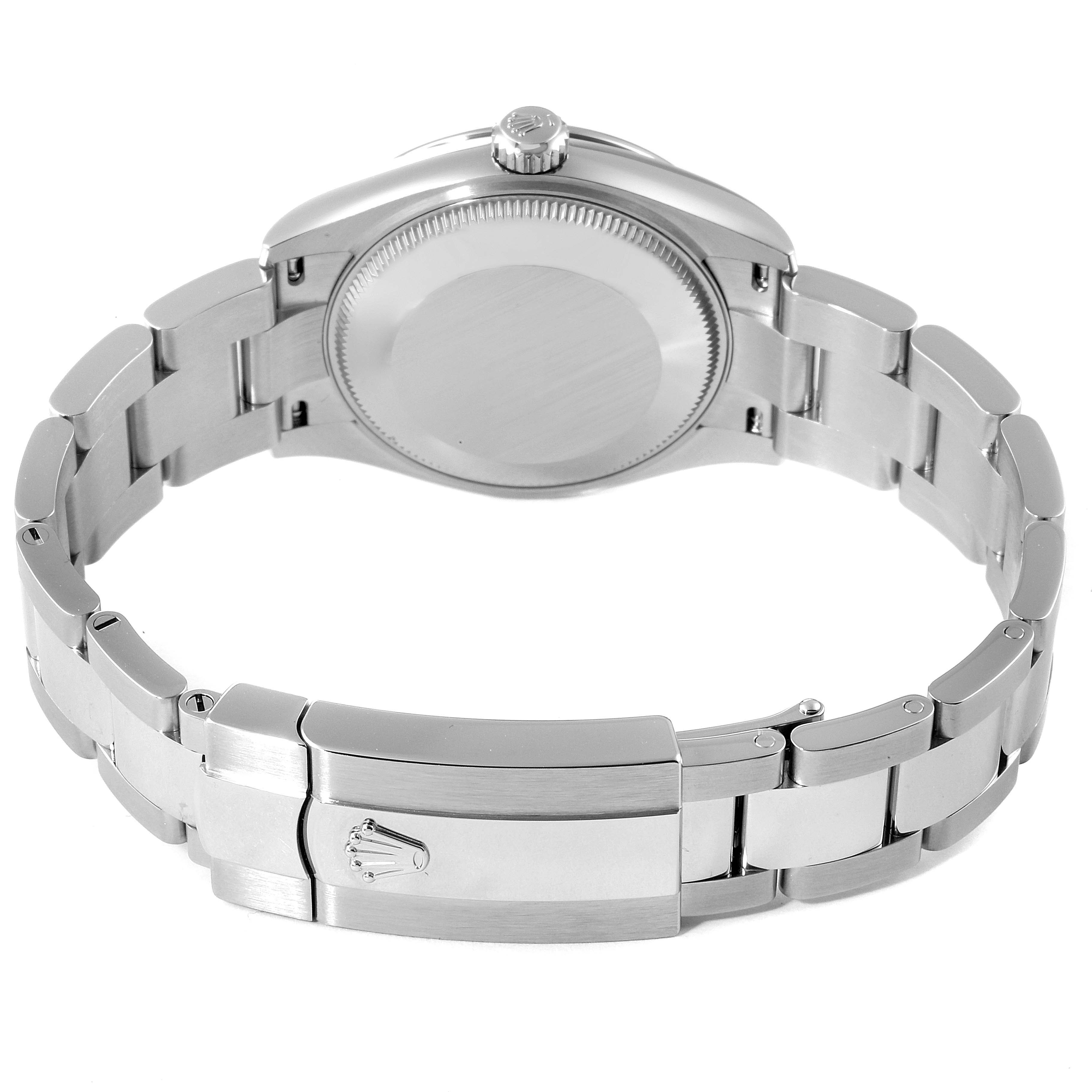 This image shows the back of a Rolex Mid-Size 278274 Women's Stainless Steel Green Dial 278274 Women's Stainless Steel Green Dial watch, highlighting the case back and bracelet with the clasp.