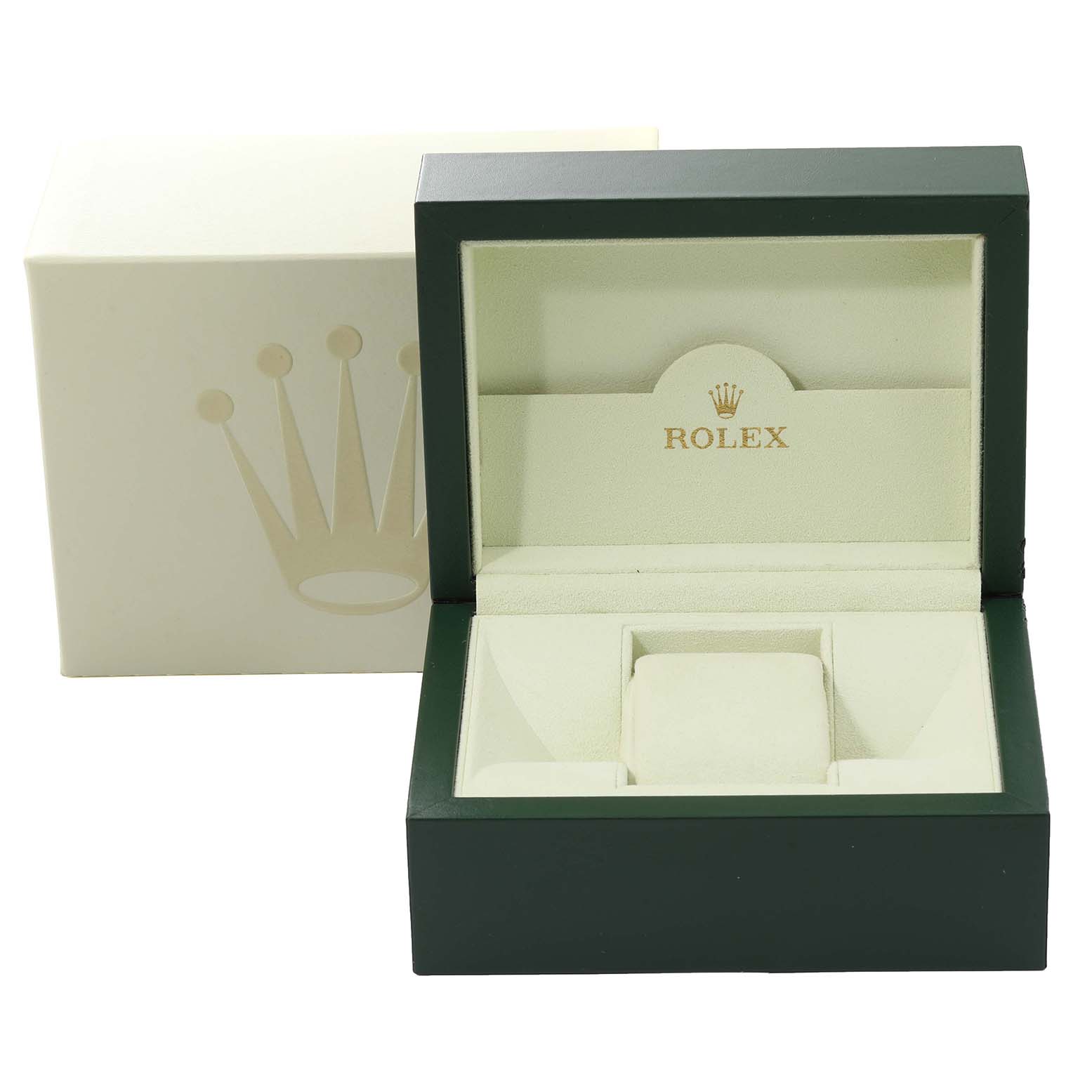 The image shows the open box and outer case for a Rolex Mid-Size 178273 Women's Steel and Gold (two tone) Champagne Dial 178273 Women's Steel and Gold (two tone) Champagne Dial model watch.