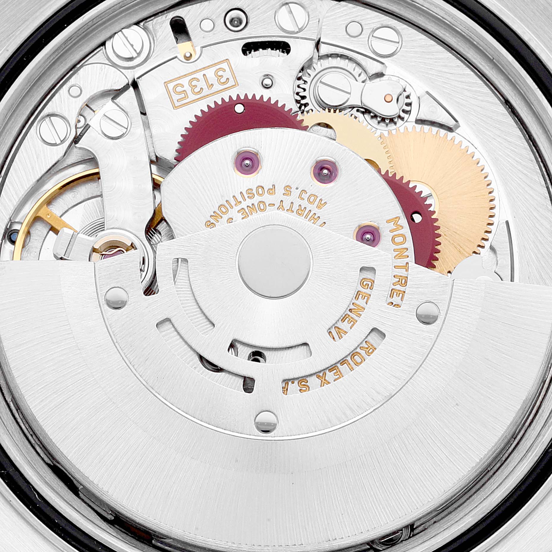 The image shows a close-up of the Rolex Datejust 16233 Men's Steel and Gold (two tone) Champagne Dial 16233 Men's Steel and Gold (two tone) Champagne Dial watch movement, highlighting gears and intricate mechanical parts.