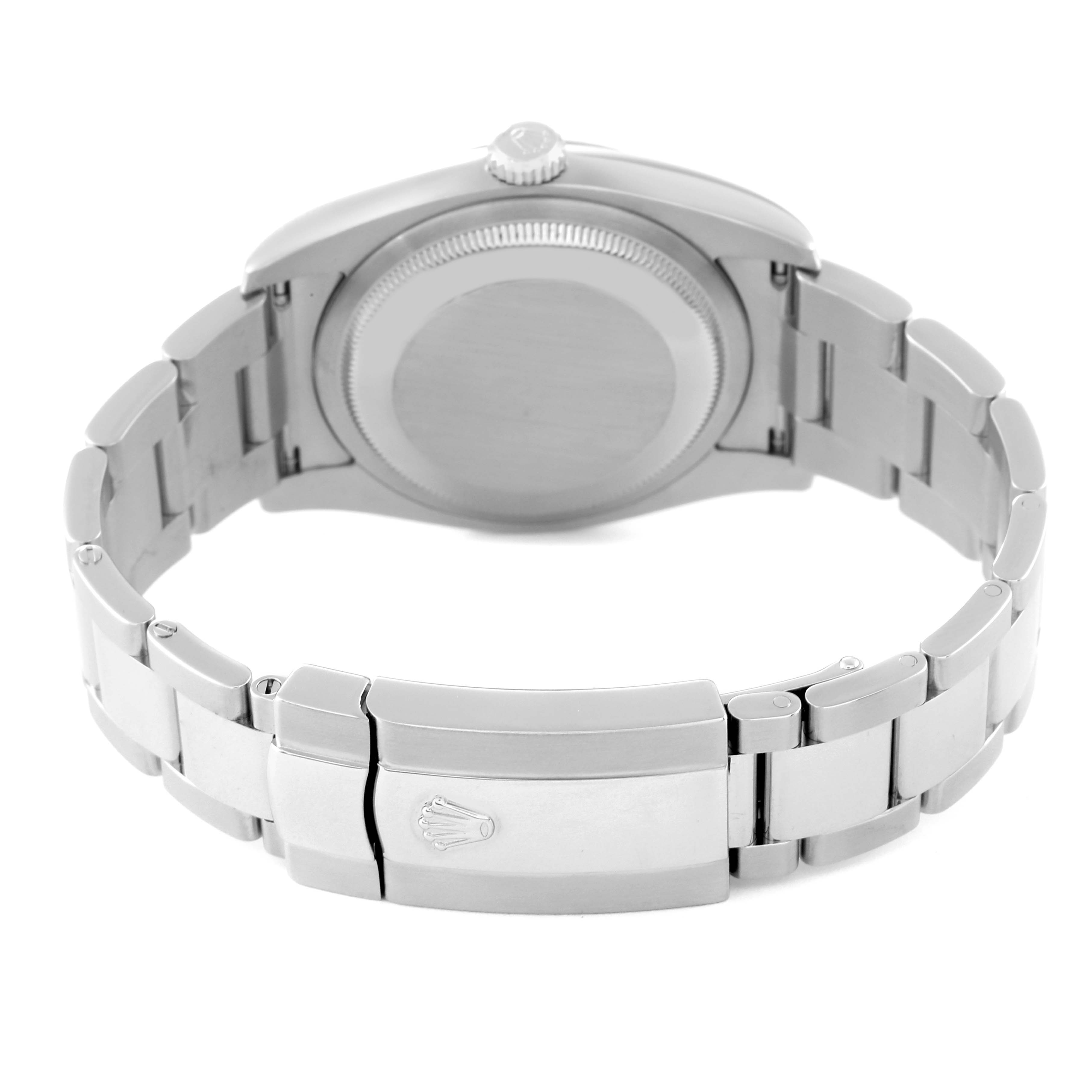 This image shows the back view of a Rolex Datejust 116234 Men's Stainless Steel Blue Dial 116234 Men's Stainless Steel Blue Dial watch, highlighting the case back and the clasp of the bracelet.