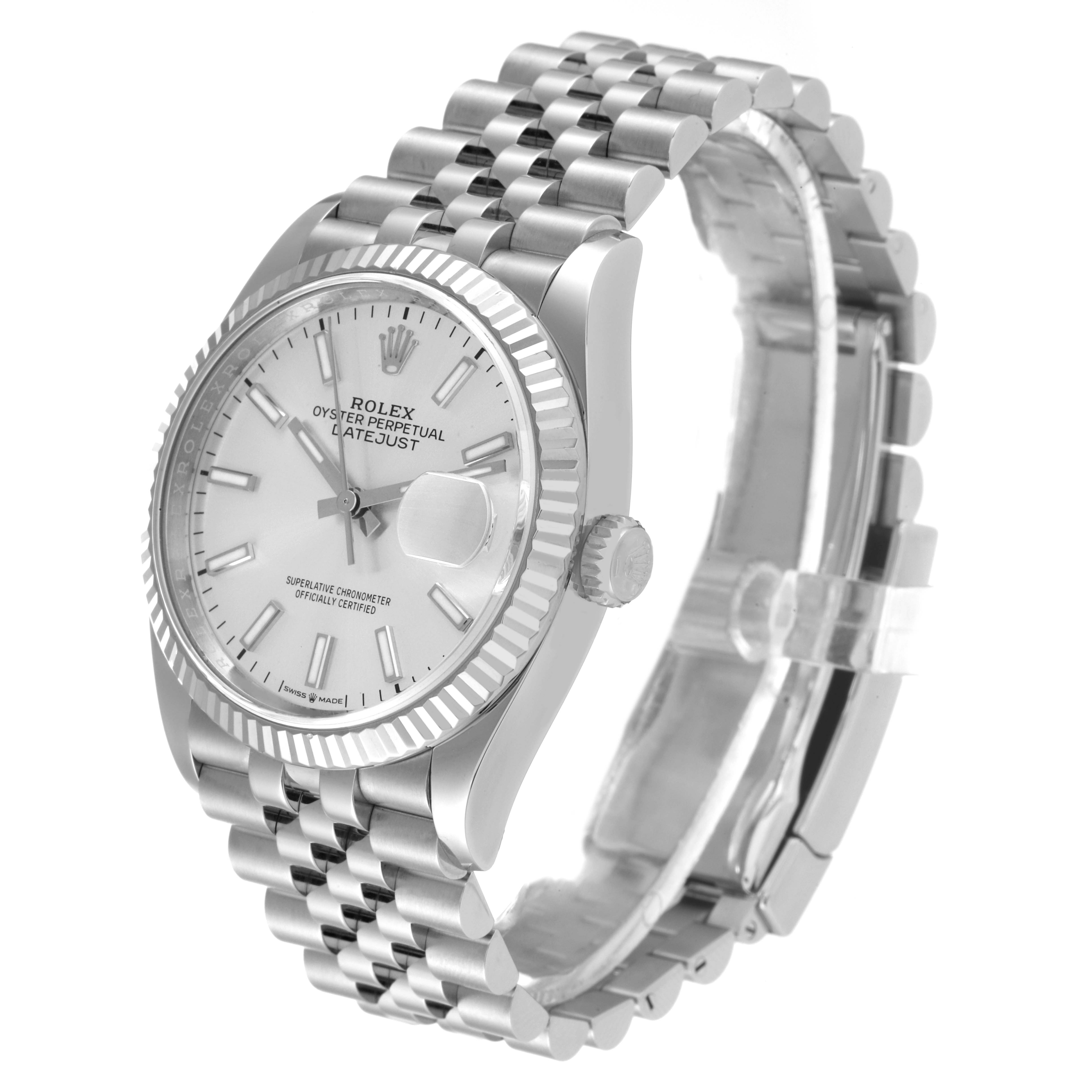 This image shows a Rolex Datejust 126234 Men's Stainless Steel Silver Dial 126234 Men's Stainless Steel Silver Dial watch from a front angle, displaying the face, bezel, crown, and bracelet.