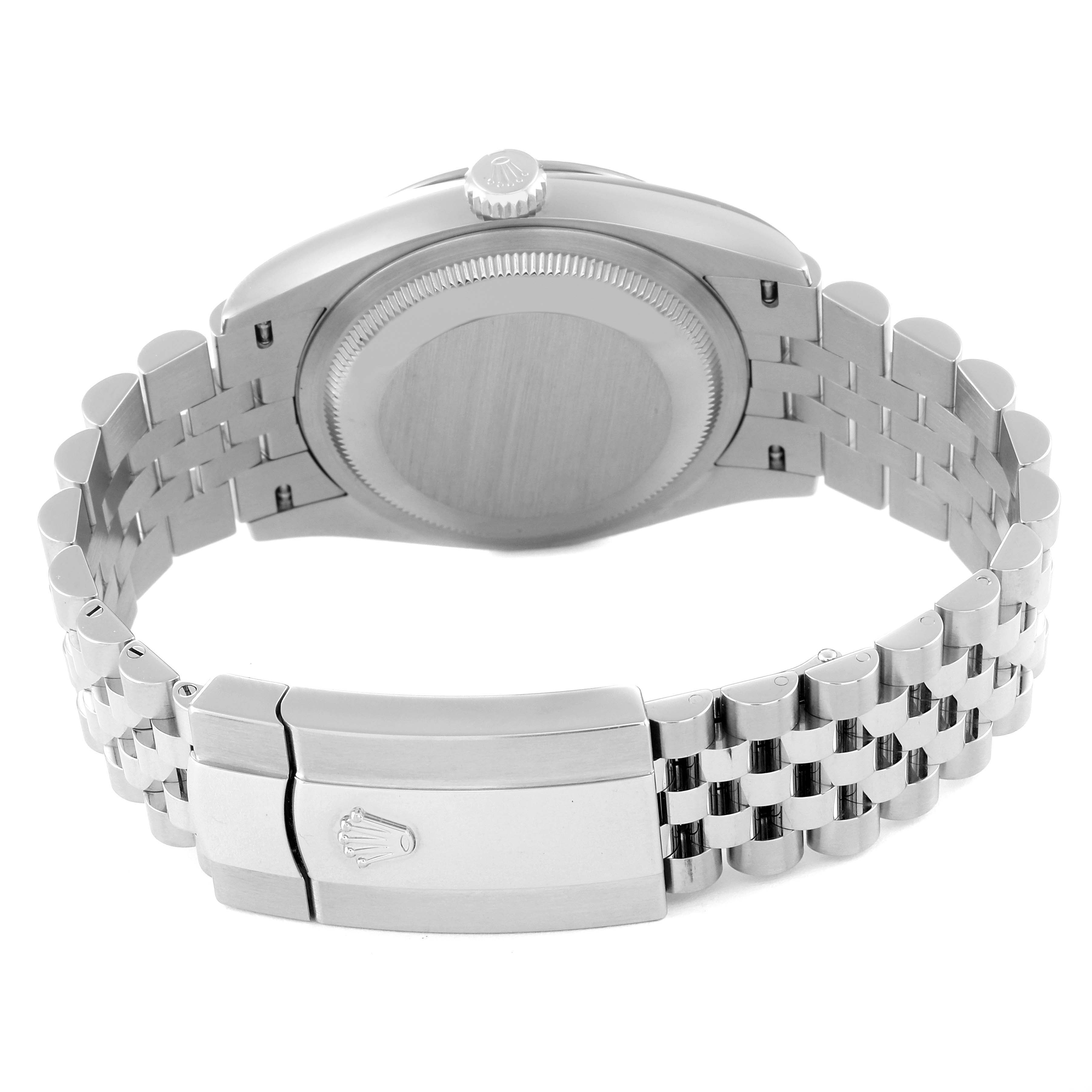 This image shows the back case and clasp of the Rolex Datejust 126234 Men's Stainless Steel Silver Dial 126234 Men's Stainless Steel Silver Dial model, displaying the metallic bracelet.