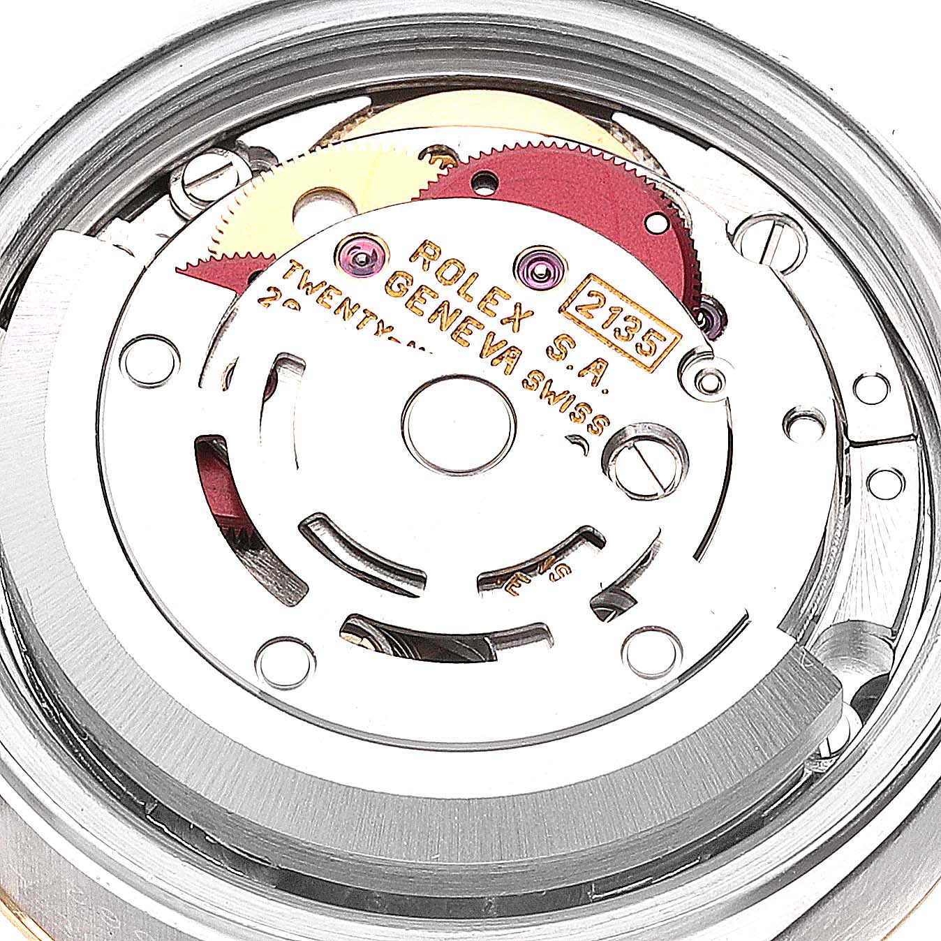 This image shows the internal mechanical movement of a Rolex Datejust 69173 Women
s Steel and Gold (two tone) White Dial 69173 Women
s Steel and Gold (two tone) White Dial watch, viewed from the back.