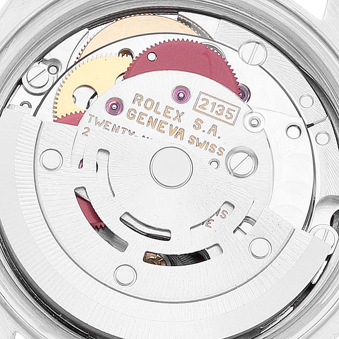 The image shows a close-up of the movement mechanism of a Rolex Datejust 69173 Women's Steel and Gold (two tone) Grey Dial 69173 Women's Steel and Gold (two tone) Grey Dial watch.