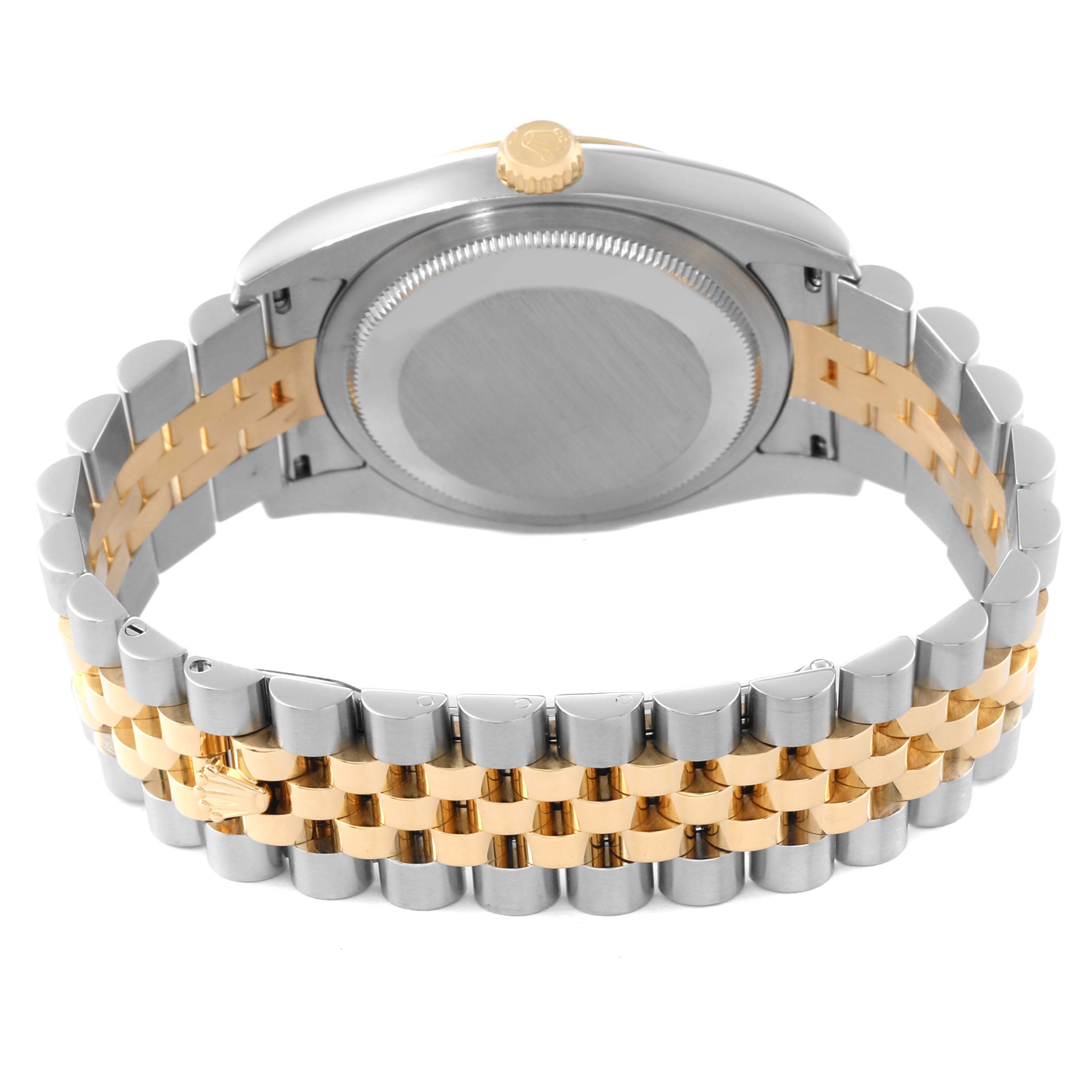 This image shows the back and bracelet of a Rolex Datejust 116233 Men's Steel and Gold (two tone) White Dial 116233 Men's Steel and Gold (two tone) White Dial watch, highlighting the two-tone metal design.