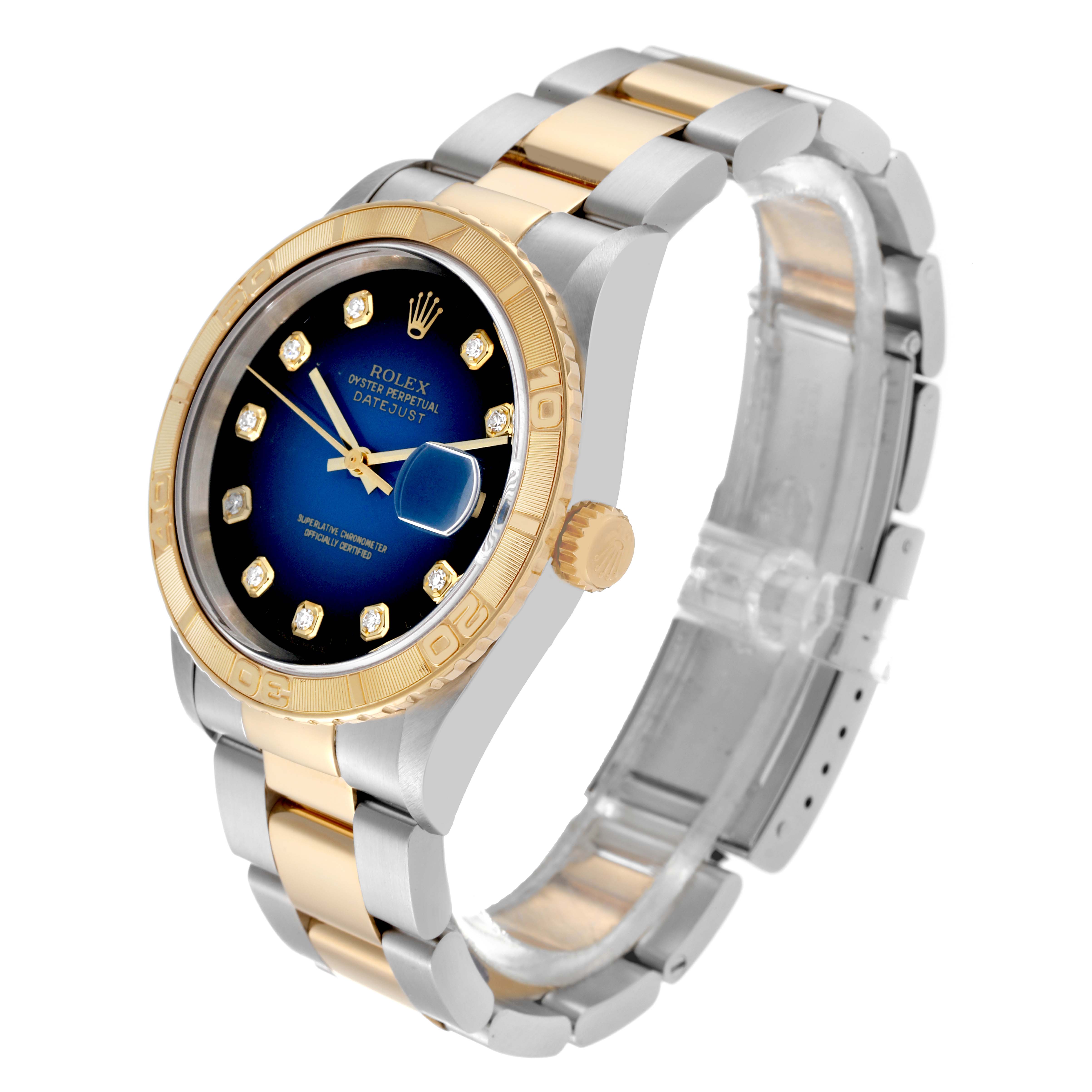 The Rolex Turn-o-Graph 16263 Men's Steel and Gold (two tone) Blue Dial 16263 Men's Steel and Gold (two tone) Blue Dial watch is shown at a slight angle displaying the face, bezel, crown, and bracelet.