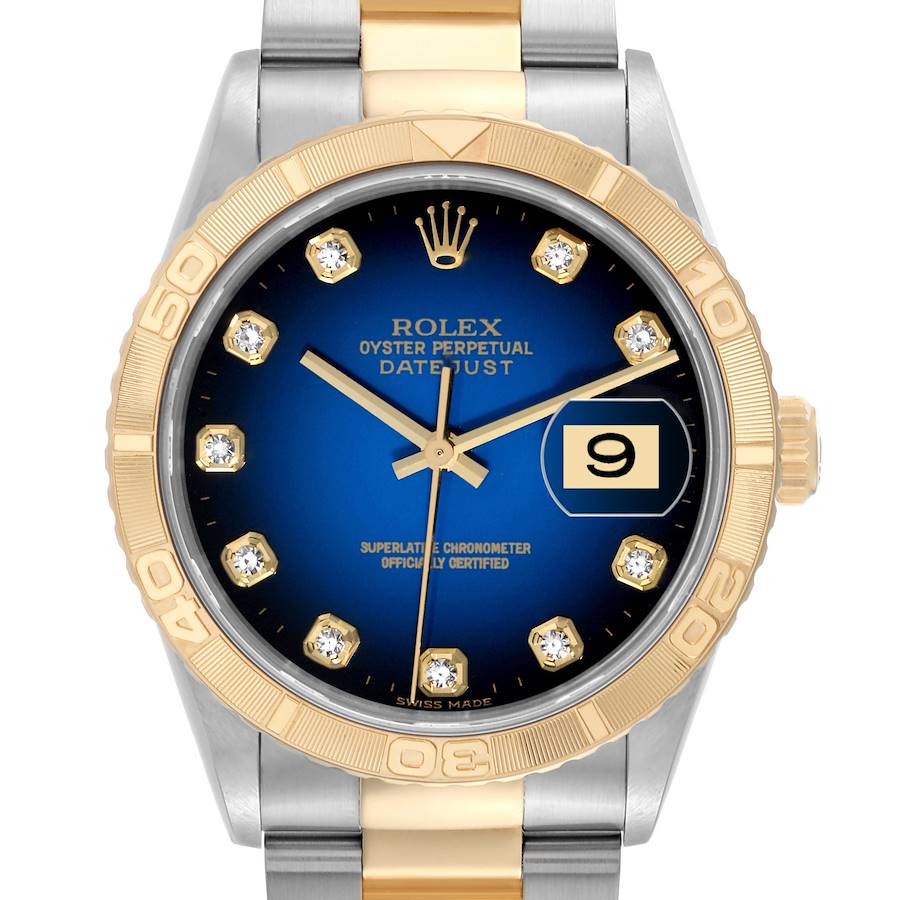 Rolex Datejust Turnograph Blue Dial Steel Yellow Gold Mens Watch 16263 SwissWatchExpo