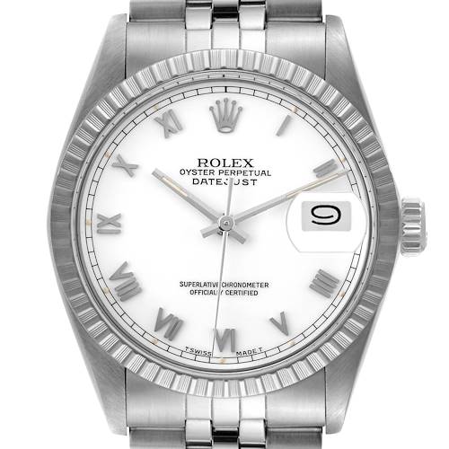 Photo of Rolex Datejust White Roman Dial Steel Mens Watch 16030
