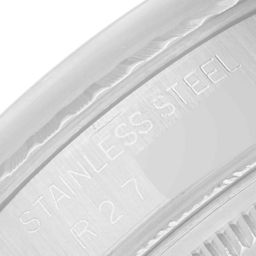 This image shows a close-up of the stainless steel marking on a Rolex Datejust 16030 Men's Stainless Steel White Dial 16030 Men's Stainless Steel White Dial watch case.