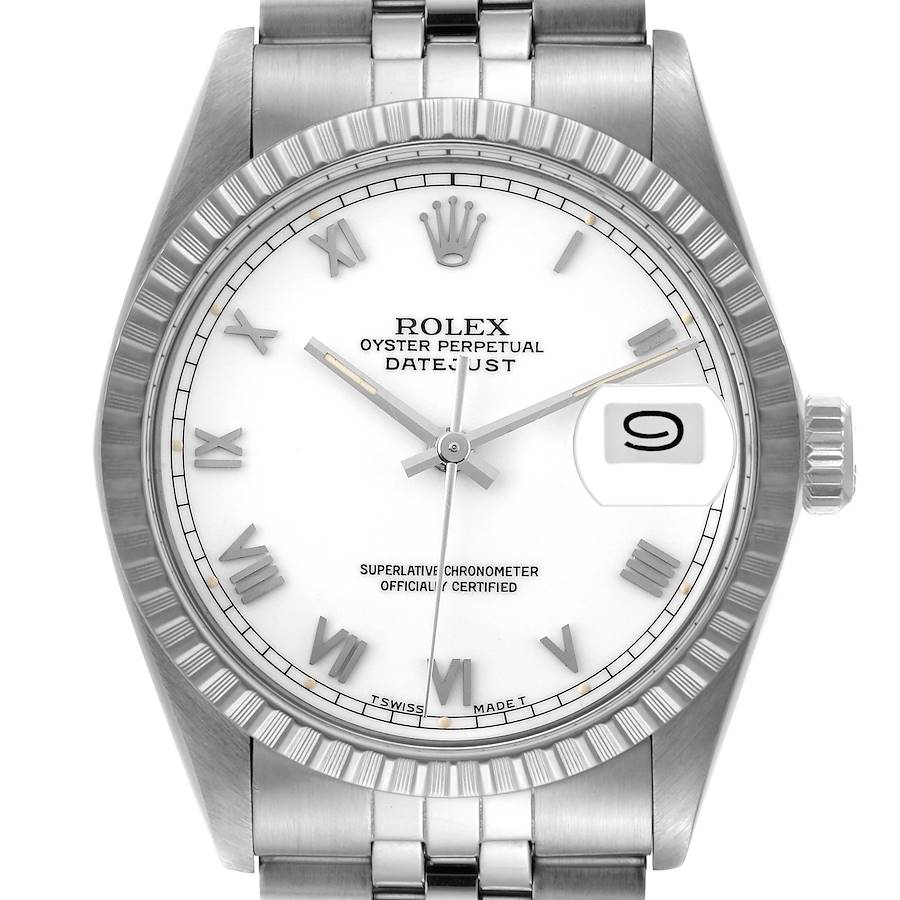 Rolex Datejust White Roman Dial Steel Mens Watch 16030 SwissWatchExpo
