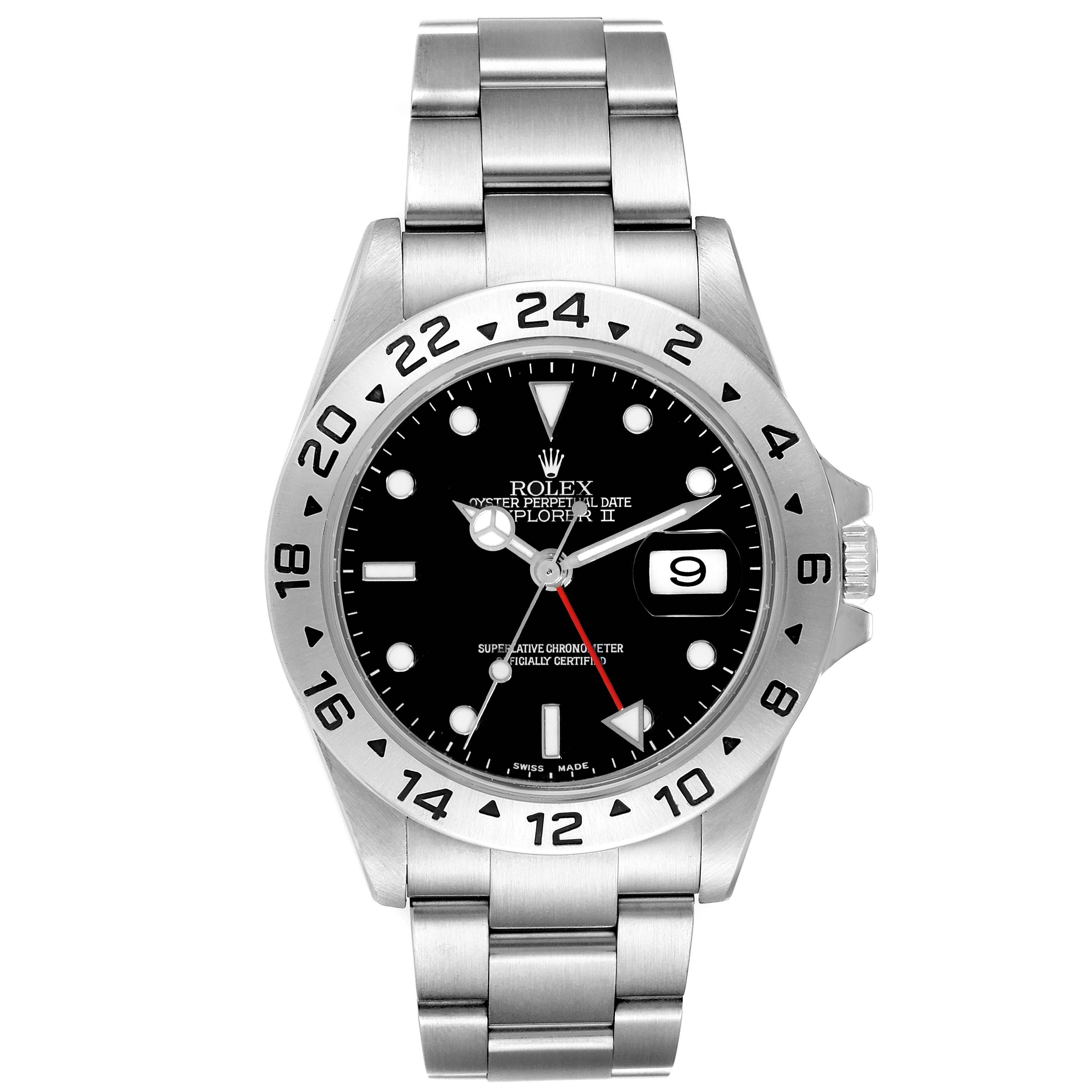 This image shows a Rolex Explorer 16570 Men's Stainless Steel Black Dial 16570 Men's Stainless Steel Black Dial watch from a front angle, highlighting the dial, bezel, bracelet, and date window.