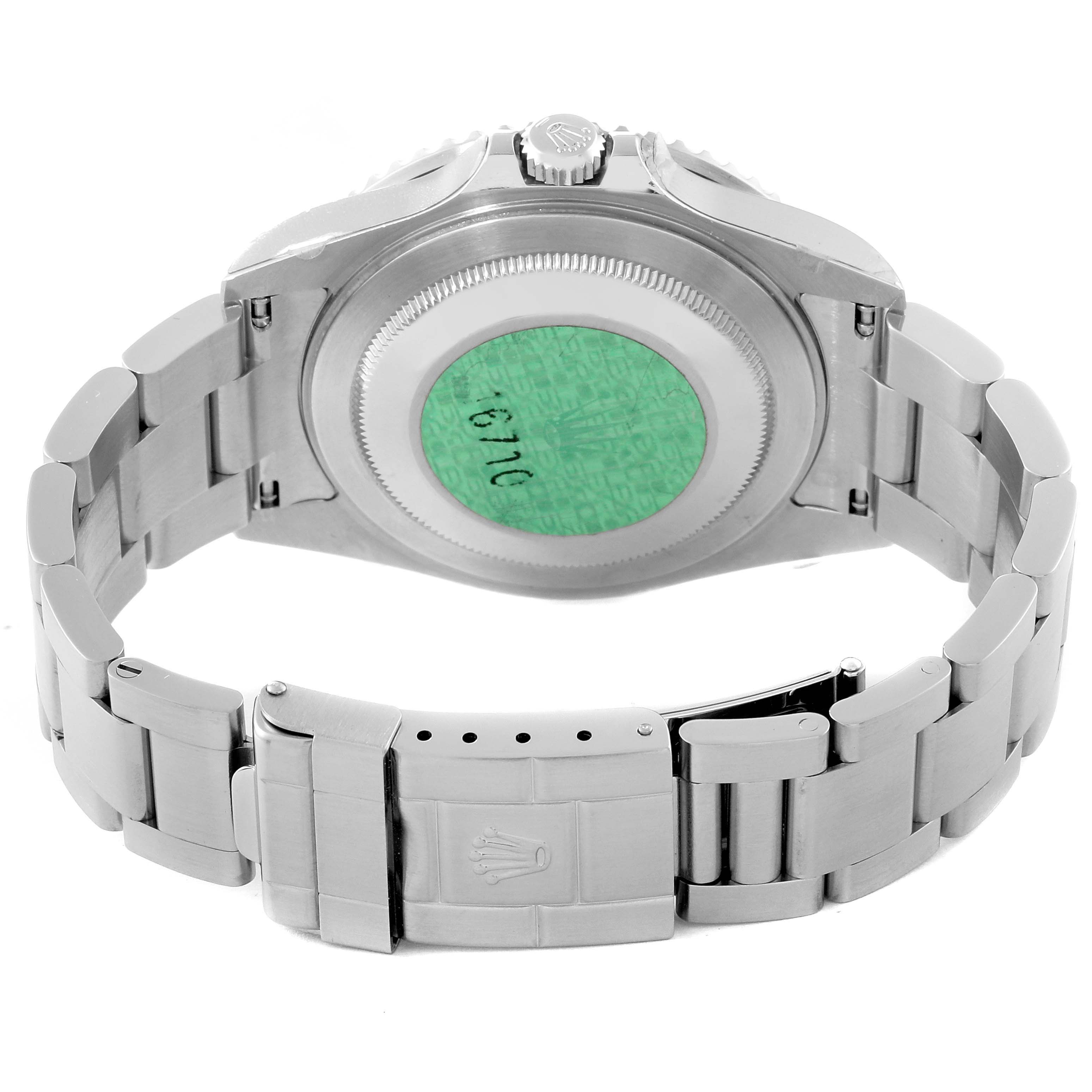 The image shows the rear view of a Rolex GMT-Master 16710 Men's Stainless Steel Black Dial 16710 Men's Stainless Steel Black Dial watch, highlighting the case back, bracelet, and clasp.