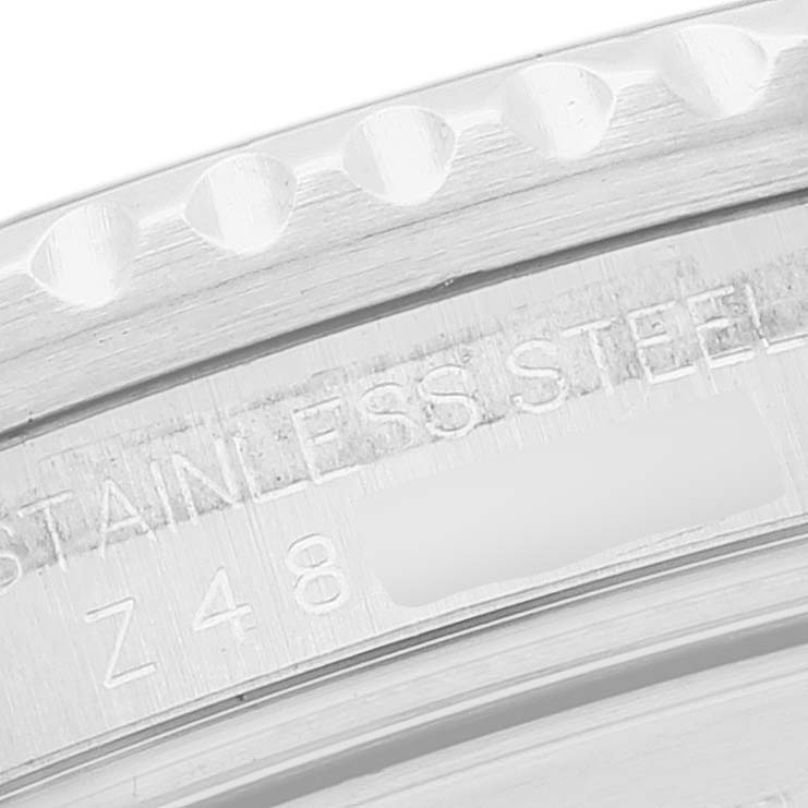 This image shows a close-up of the case back of a Rolex GMT-Master 16710 Men's Stainless Steel Black Dial 16710 Men's Stainless Steel Black Dial watch, focusing on the stainless steel engraving.